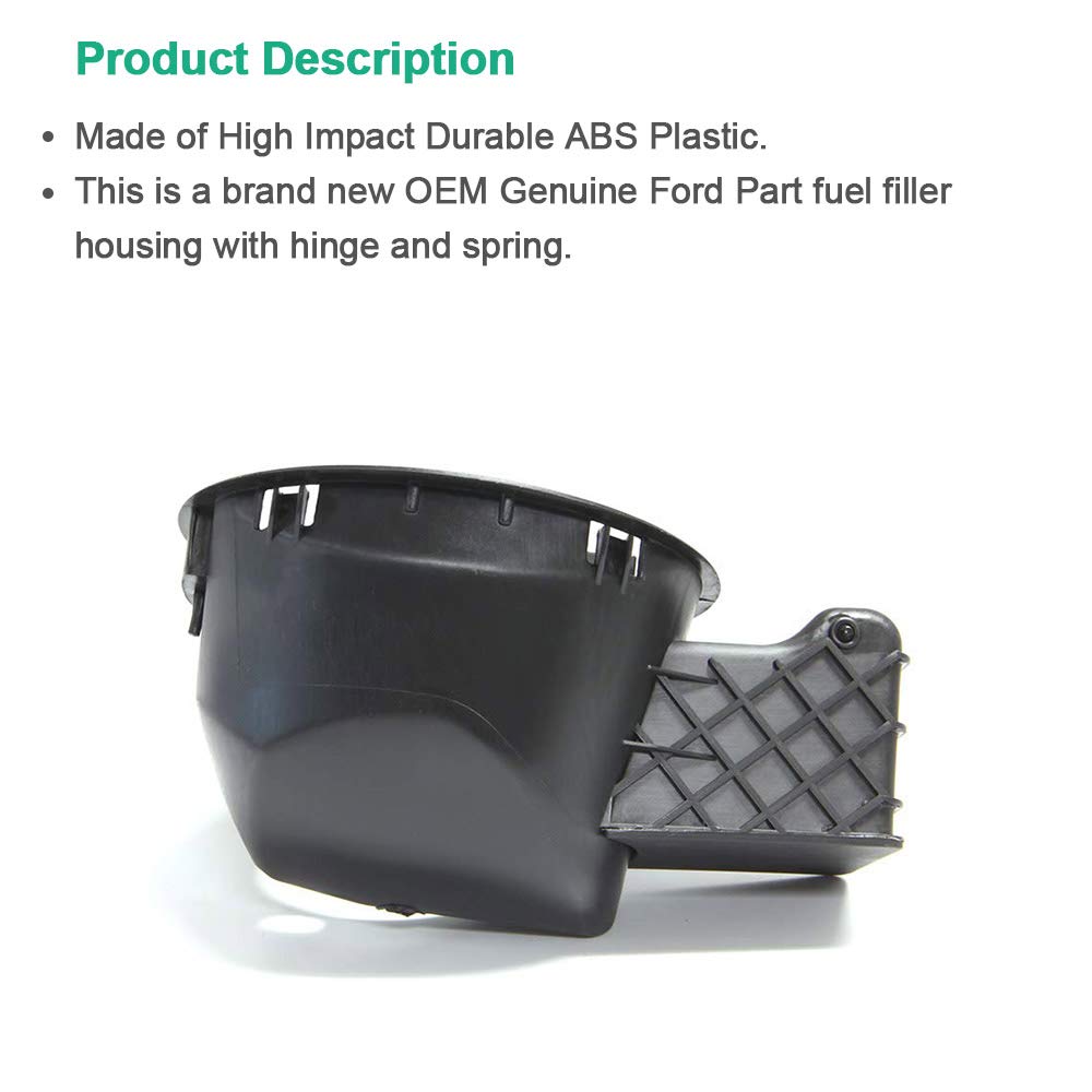 Close-up of A ABIGAIL fuel filler housing hinge showing upgraded enclosure for durability