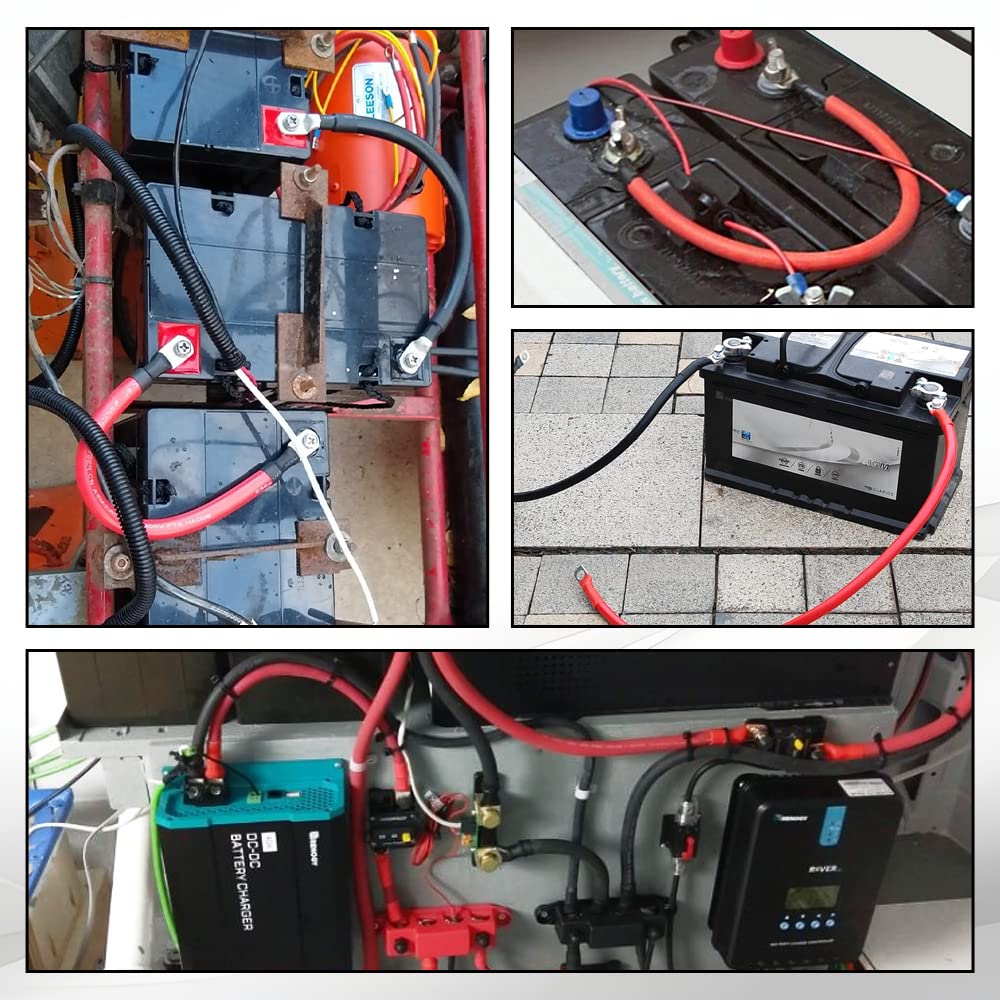 A ABIGAIL red positive and black negative cables laid out for heavy-duty marine or RV use.
