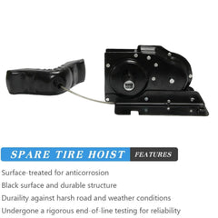 A ABIGAIL spare tire winch on Ford F-250 highlights rugged durability and reliability.