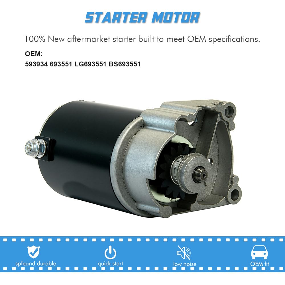A ABIGAIL starter motor for Briggs V-Twin engines, side view, easy install.