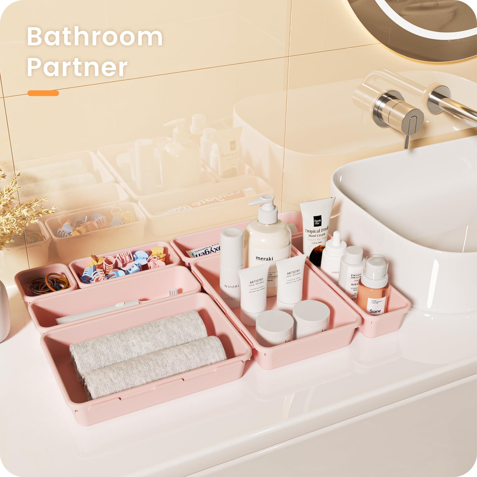 A-LuGei 28-piece set with 5 sizes keeps drawers organized.