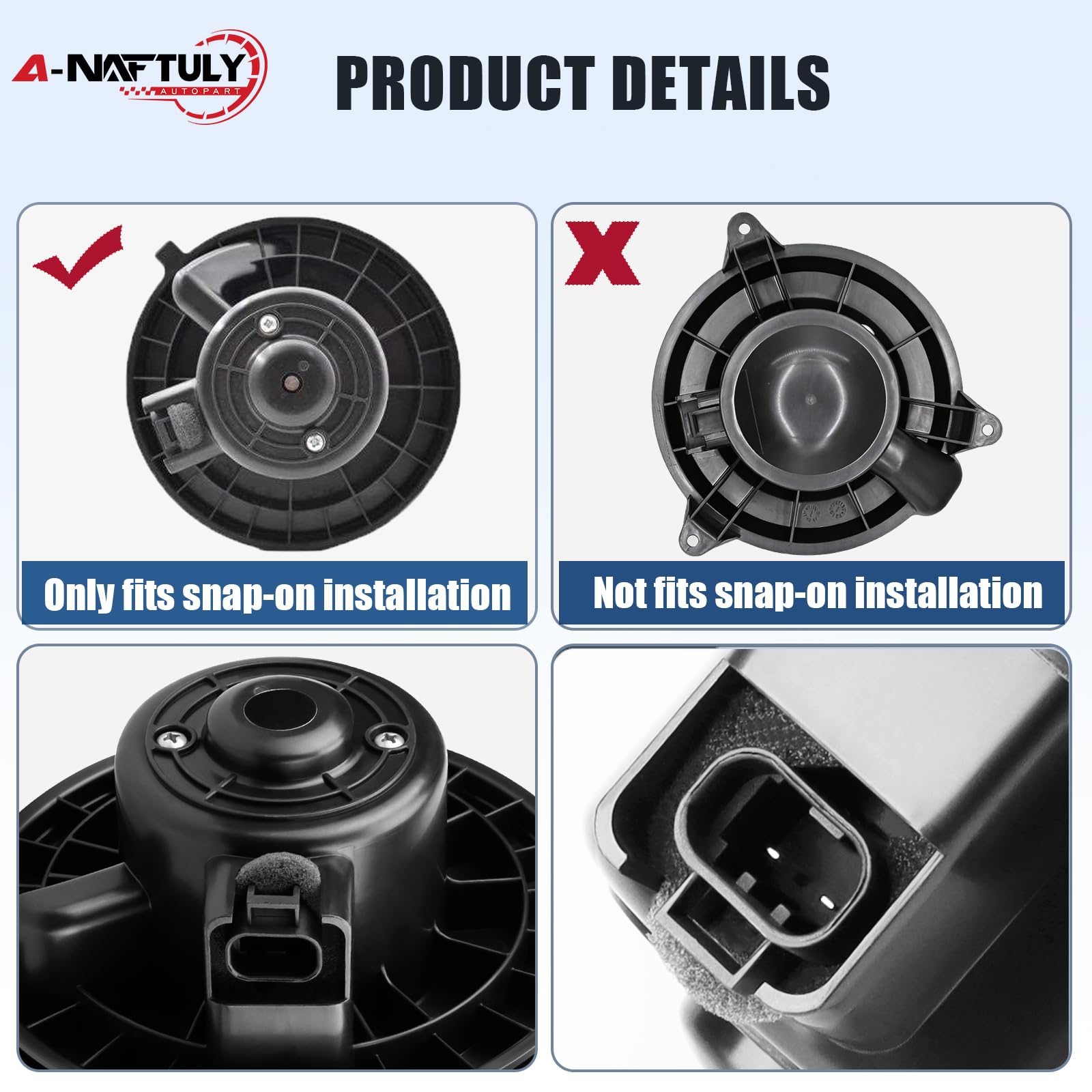 A-NAFTULY AC Blower Motor installation step demonstrating plug-and-play wiring.