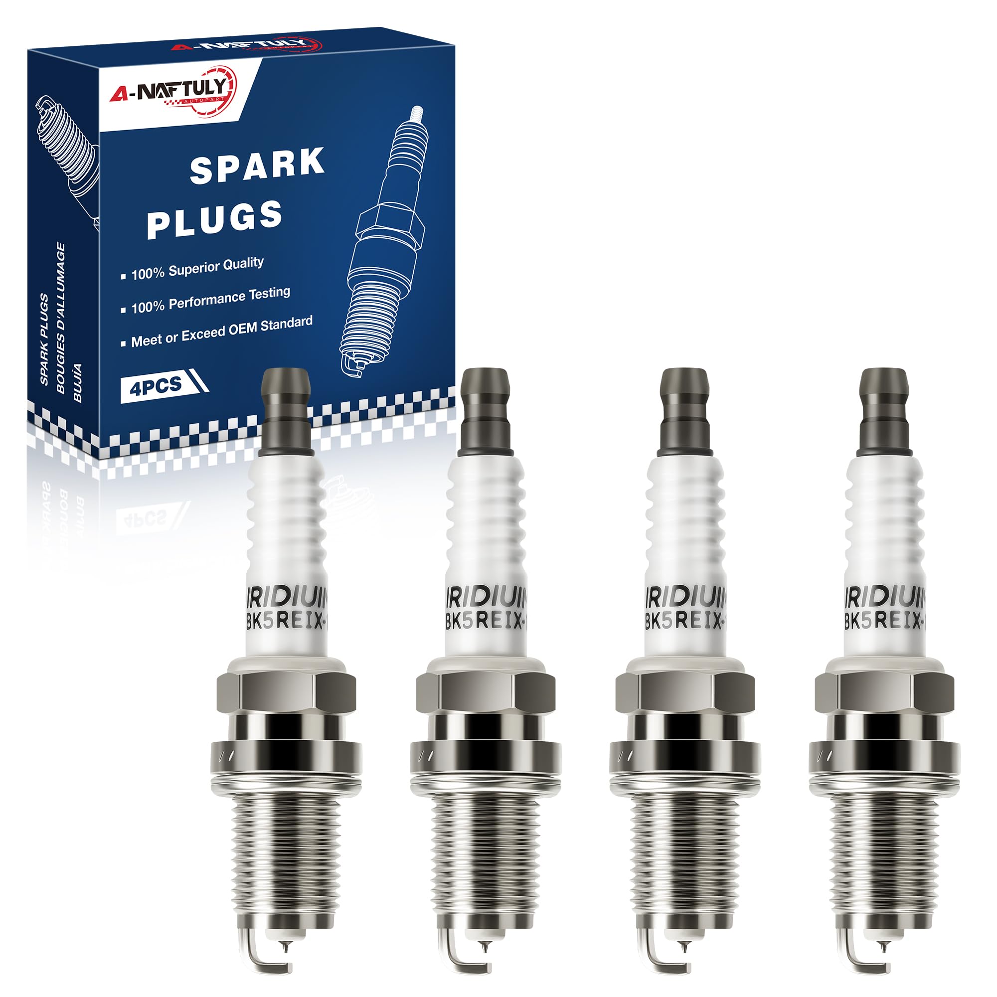 A-NAFTULY Iridium spark plugs 5464 front view highlights premium ignition components.