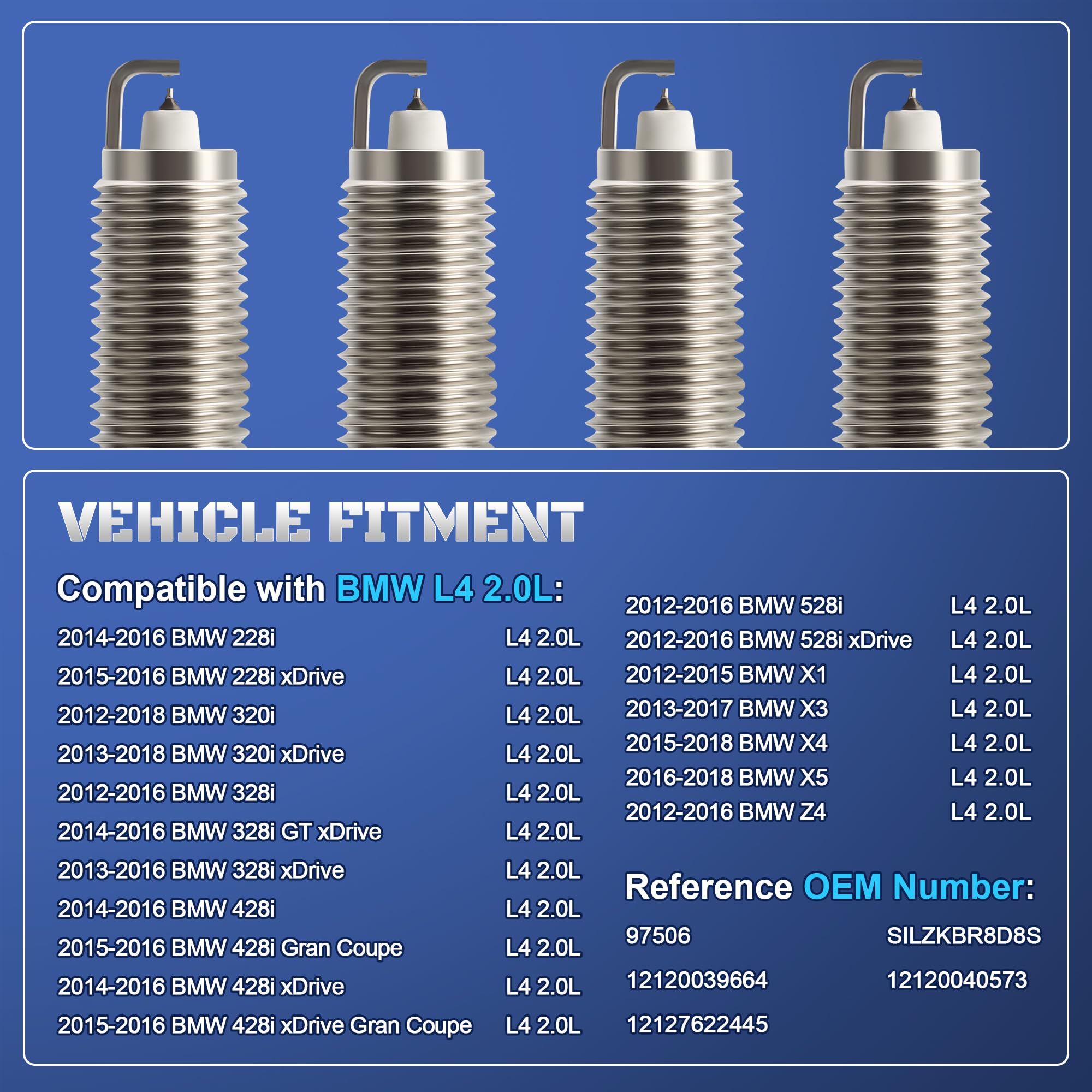 A-NAFTULY Iridium spark plugs 97506 side view for easy installation in BMW engines