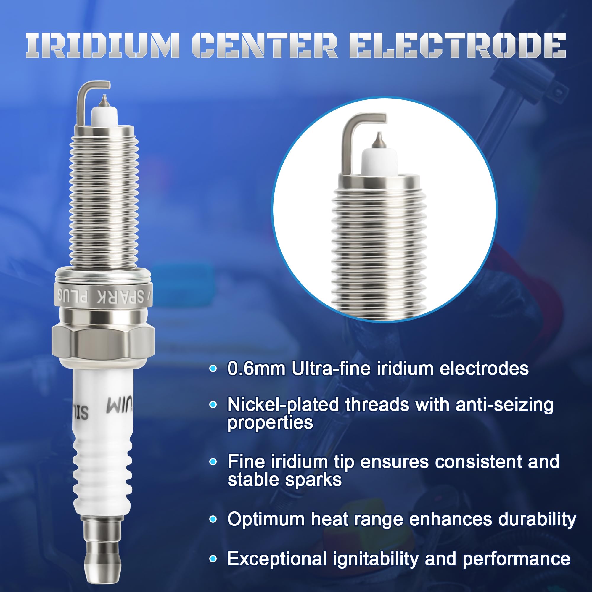 A-NAFTULY Iridium center electrode, laser-welded for durability.