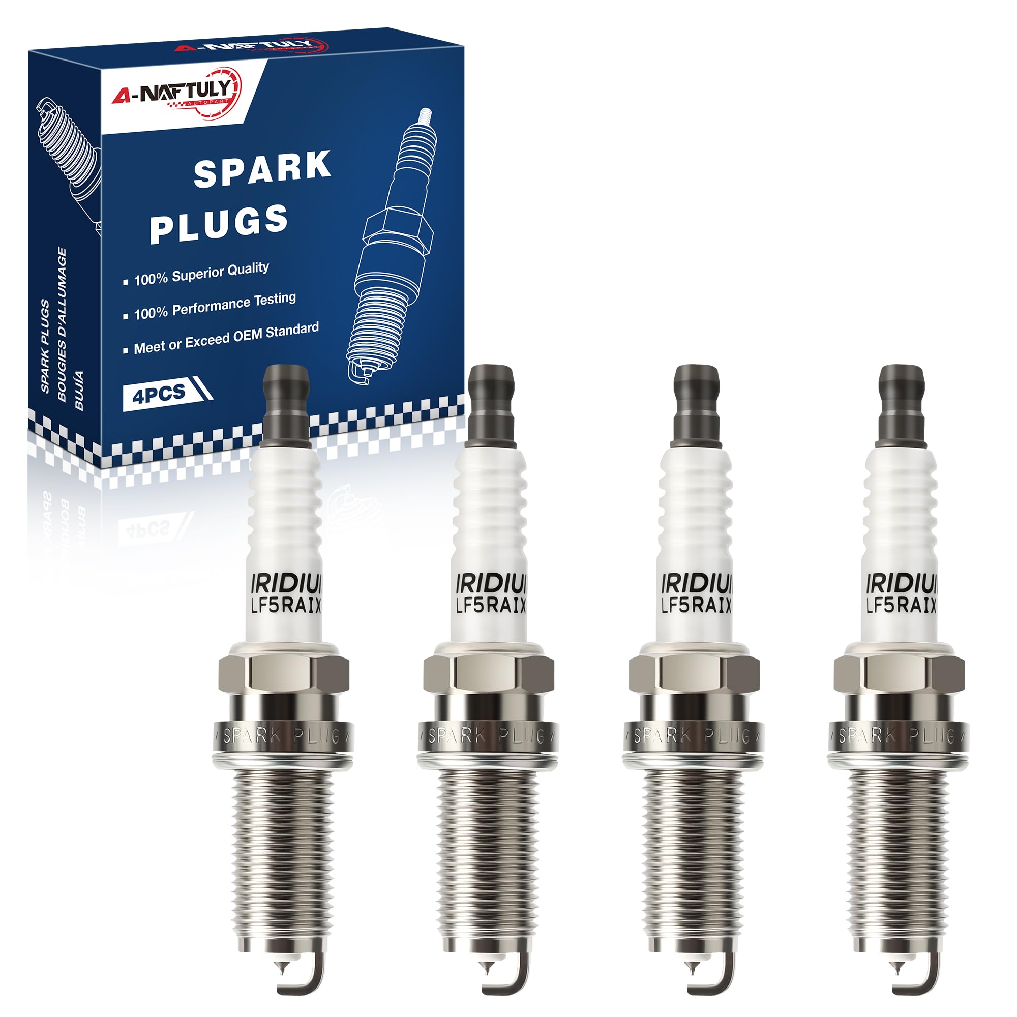 A-NAFTULY Iridium spark plugs four-pack front view for easy installation.