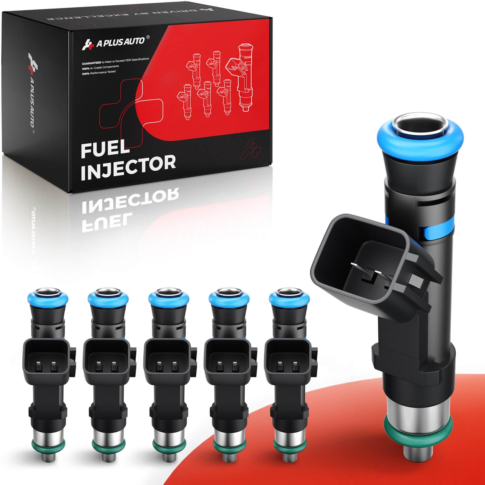 A Plus Auto fuel injectors six-pack closeup nozzle for precise atomization.