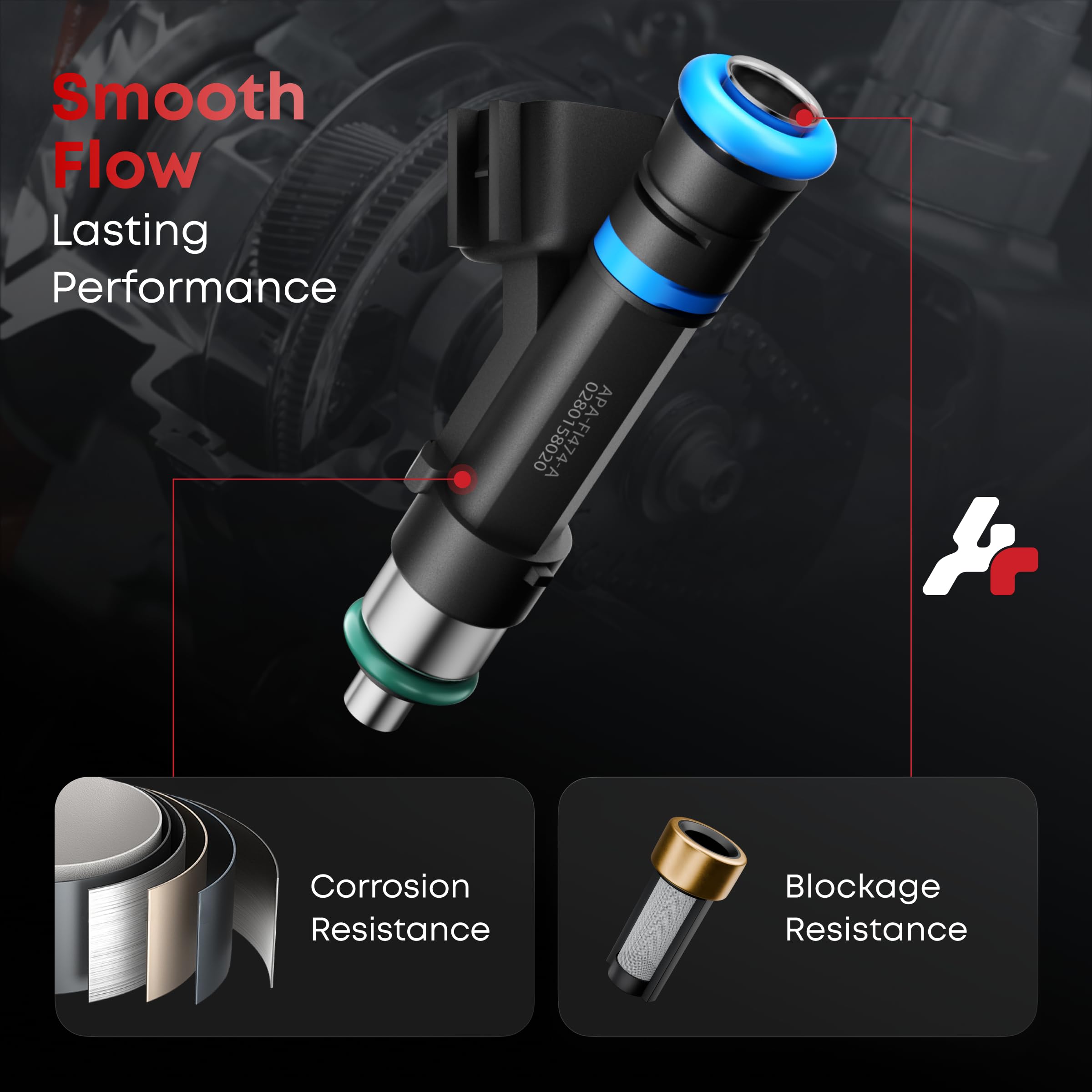 A Plus Auto fuel injectors valve area closeup emphasizes durable build.