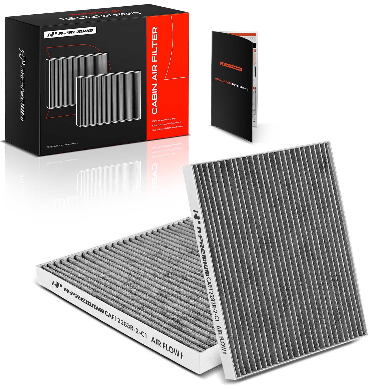 A-Premium 2PC cabin air filter in activated carbon box improves interior air quality.