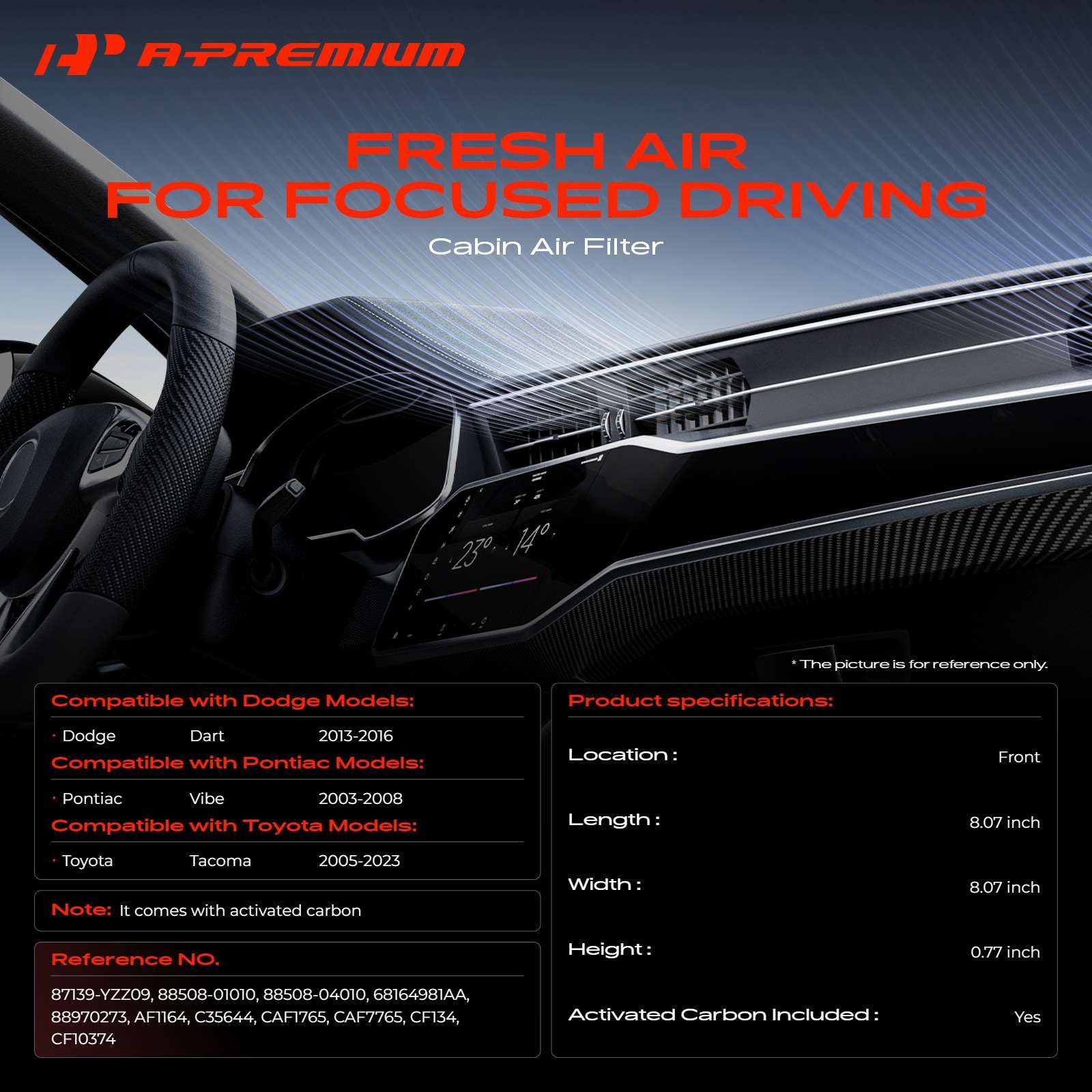 A-Premium 2PC cabin air filter activated carbon for Dart helps odor control and fresh air.