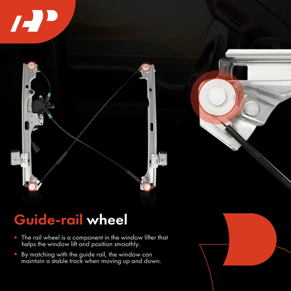 A-Premium 2-pin motor included with front-left regulator for simple install.