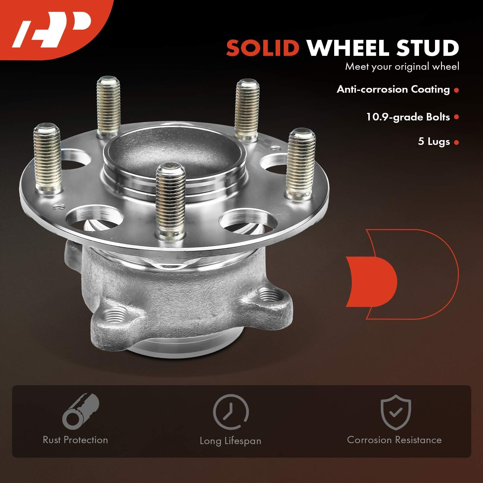A-Premium 5-lug wheel studs indicating secure mounting compatibility.