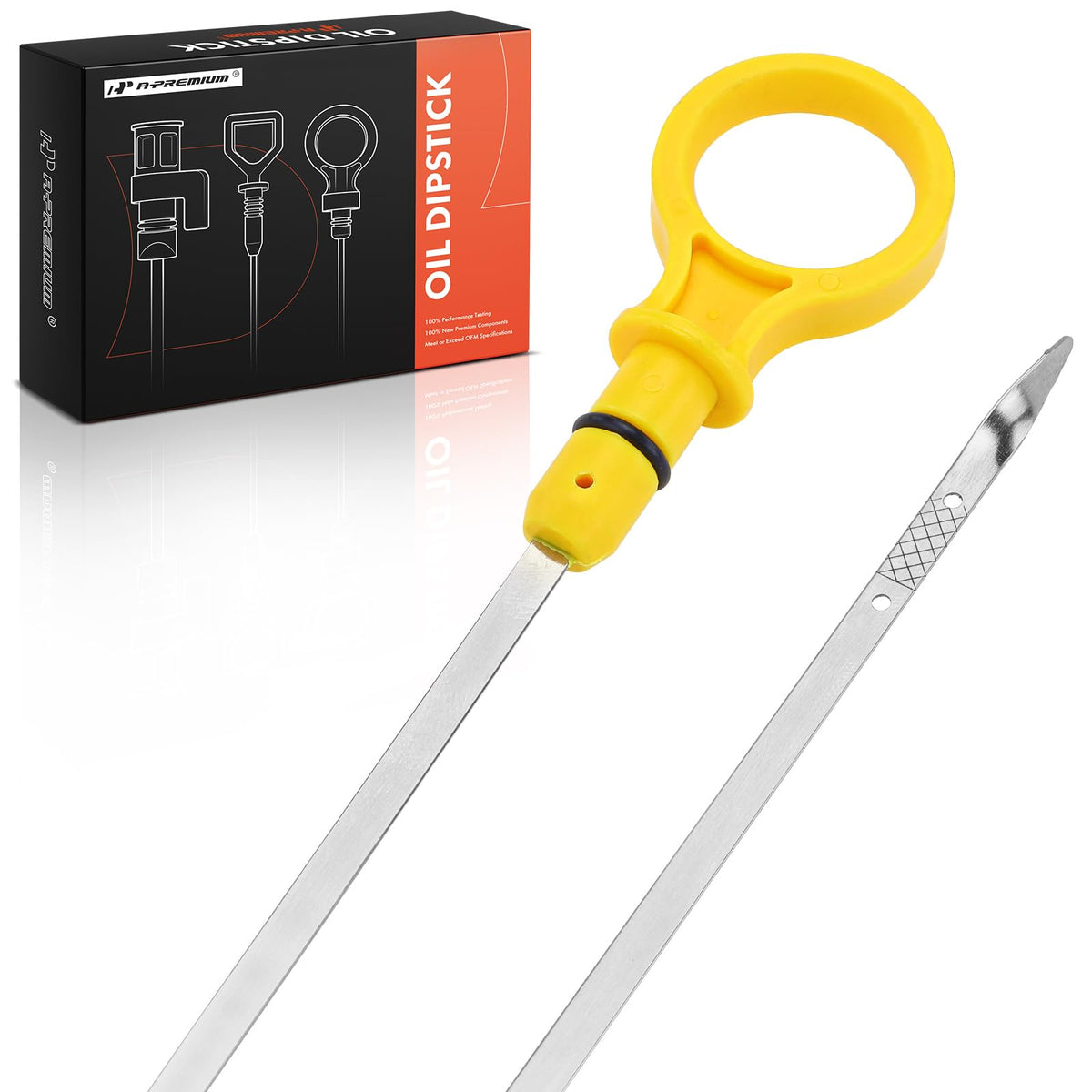 A-Premium 5.0L dipstick for Ford F-150 showing precise oil level reading