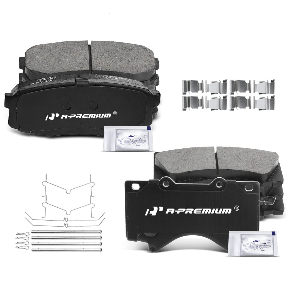 A-Premium 8-pack ceramic pads with grease and hardware for quick installation.