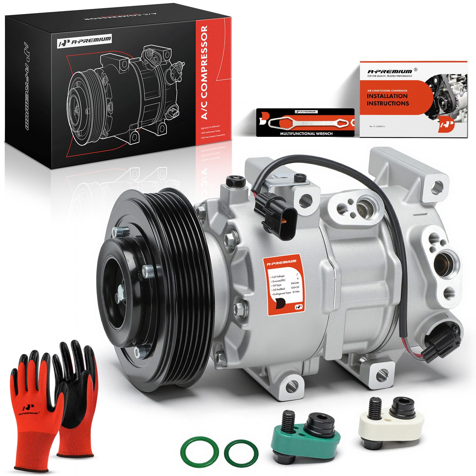 Front view of A-Premium AC compressor for Hyundai Accent fitment and cooling restoration