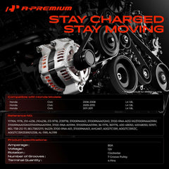 A-Premium alternator for Honda Civic 2009-2010 side view with 7-groove pulley