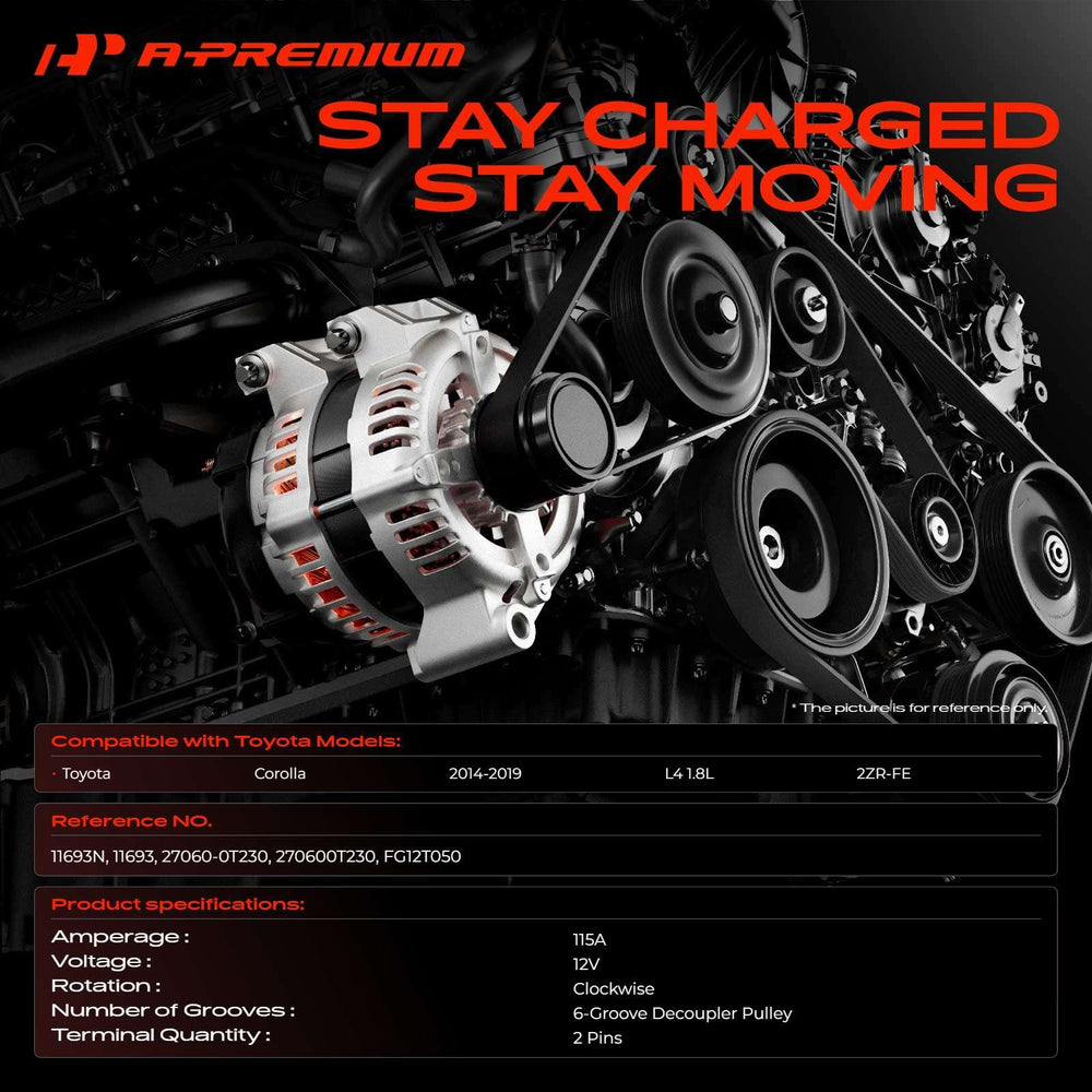 A-Premium alternator side profile demonstrates compact form for easy replacement.