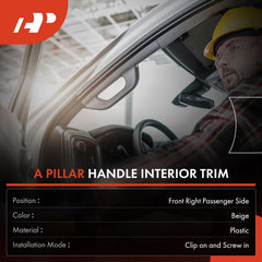 A-Premium beige A-Pillar interior trim handle close-up shows durable upgrade