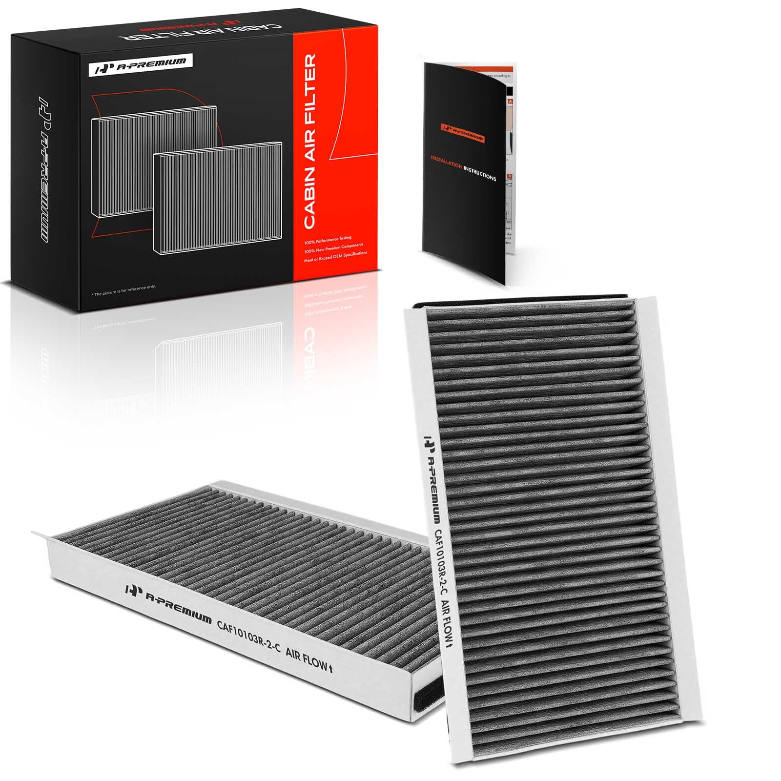 A-Premium cabin air filter close-up showing activated carbon for odor control.
