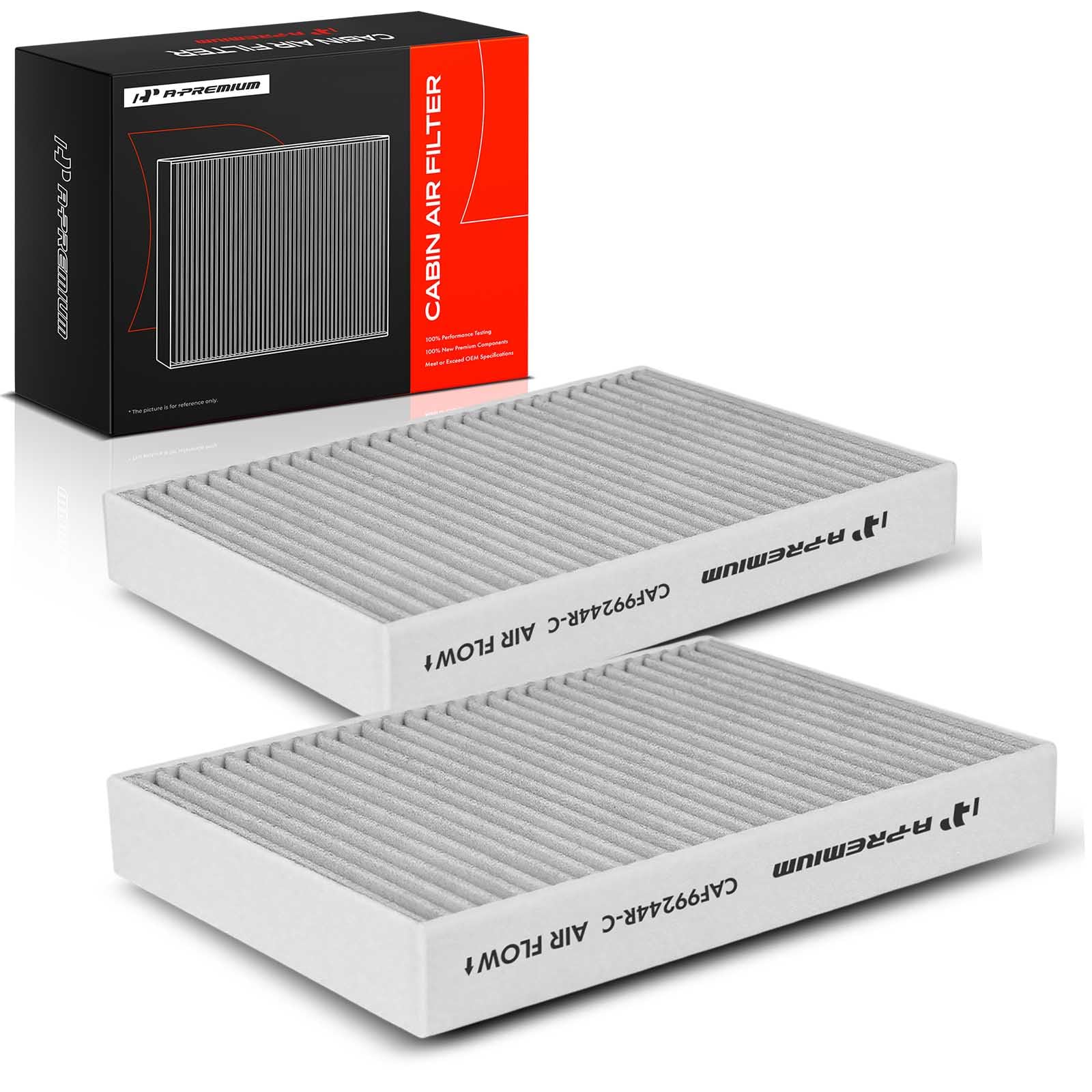 Boxed air filter with included parts showing ready-to-install product.