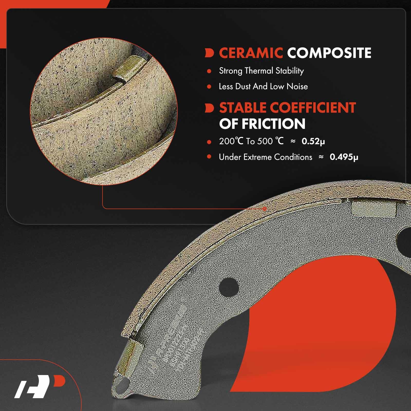 A-Premium brake shoes assembly close-up focusing on bonding material.