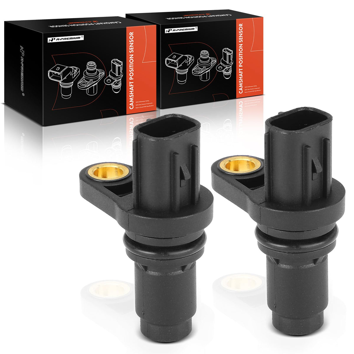 A-Premium camshaft sensor duo pack ready for installation in compatible Toyota engines.