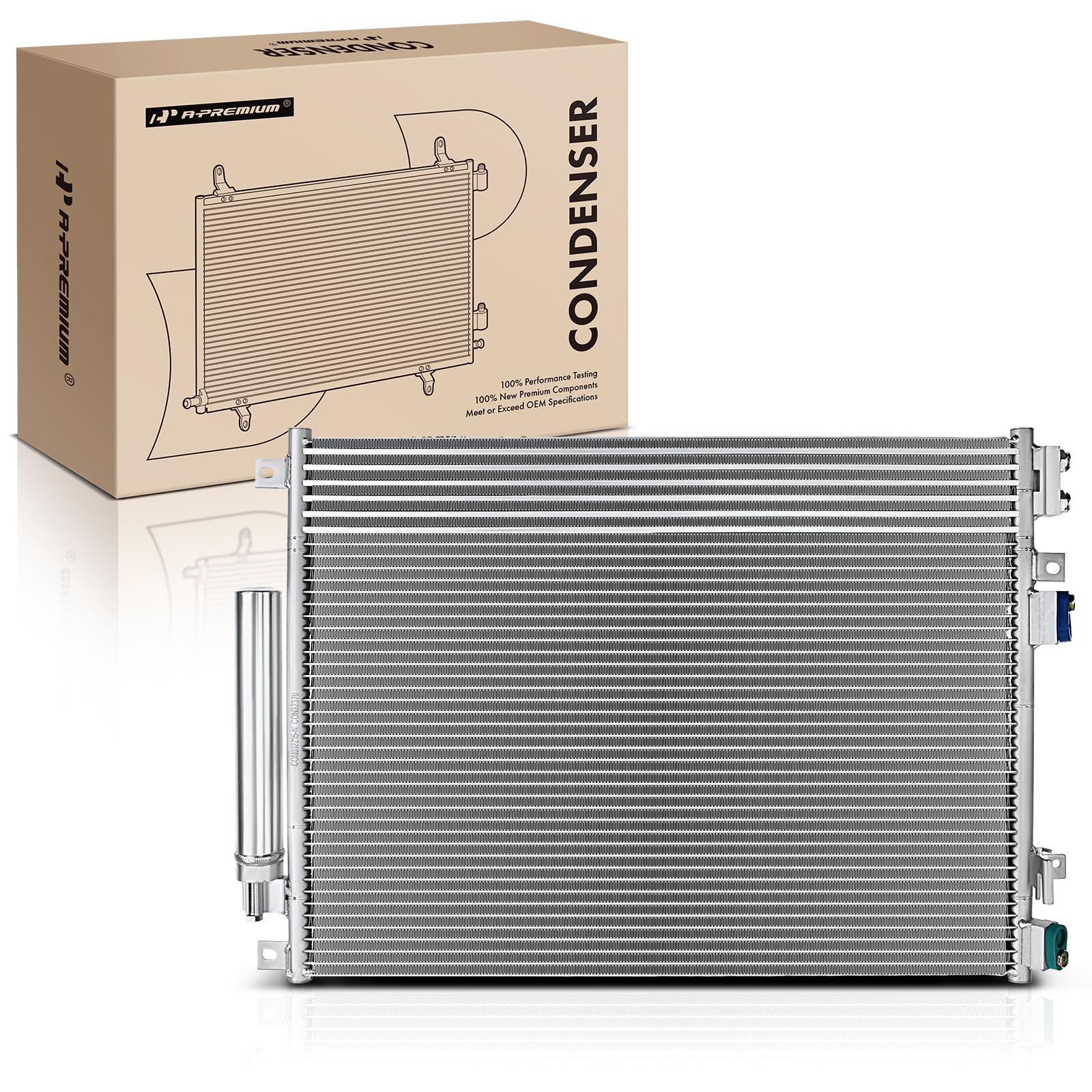 A-Premium condenser front view shows compact core for efficient cooling.