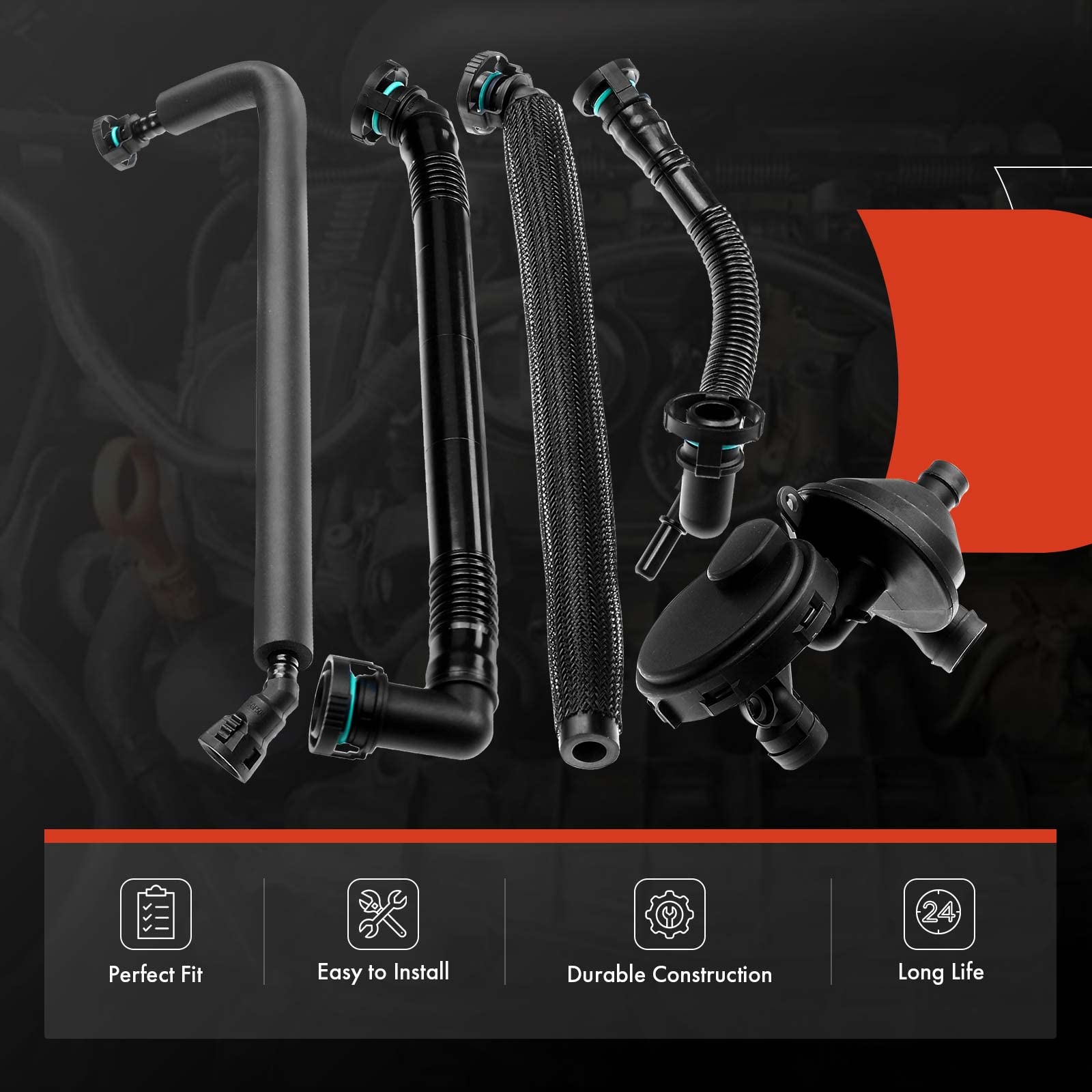 A-Premium crankcase valve to crankcase breather hose ensures proper routing and sealing.