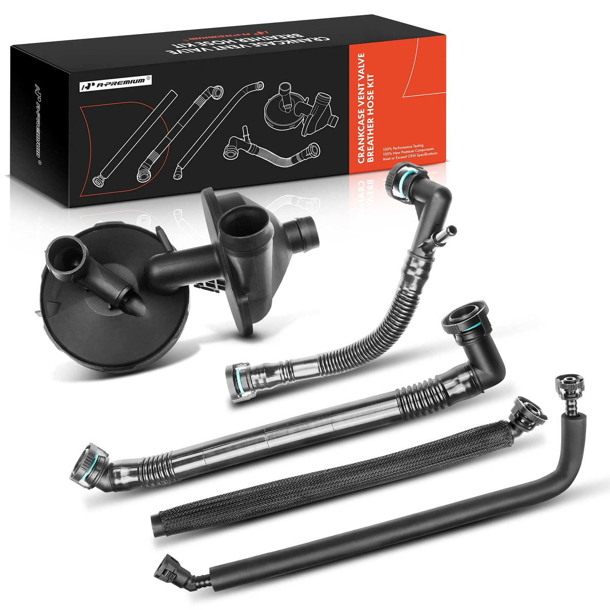 A-Premium crankcase valve to oil dipstick tube shows precise BMW fit for reliable ventilation.