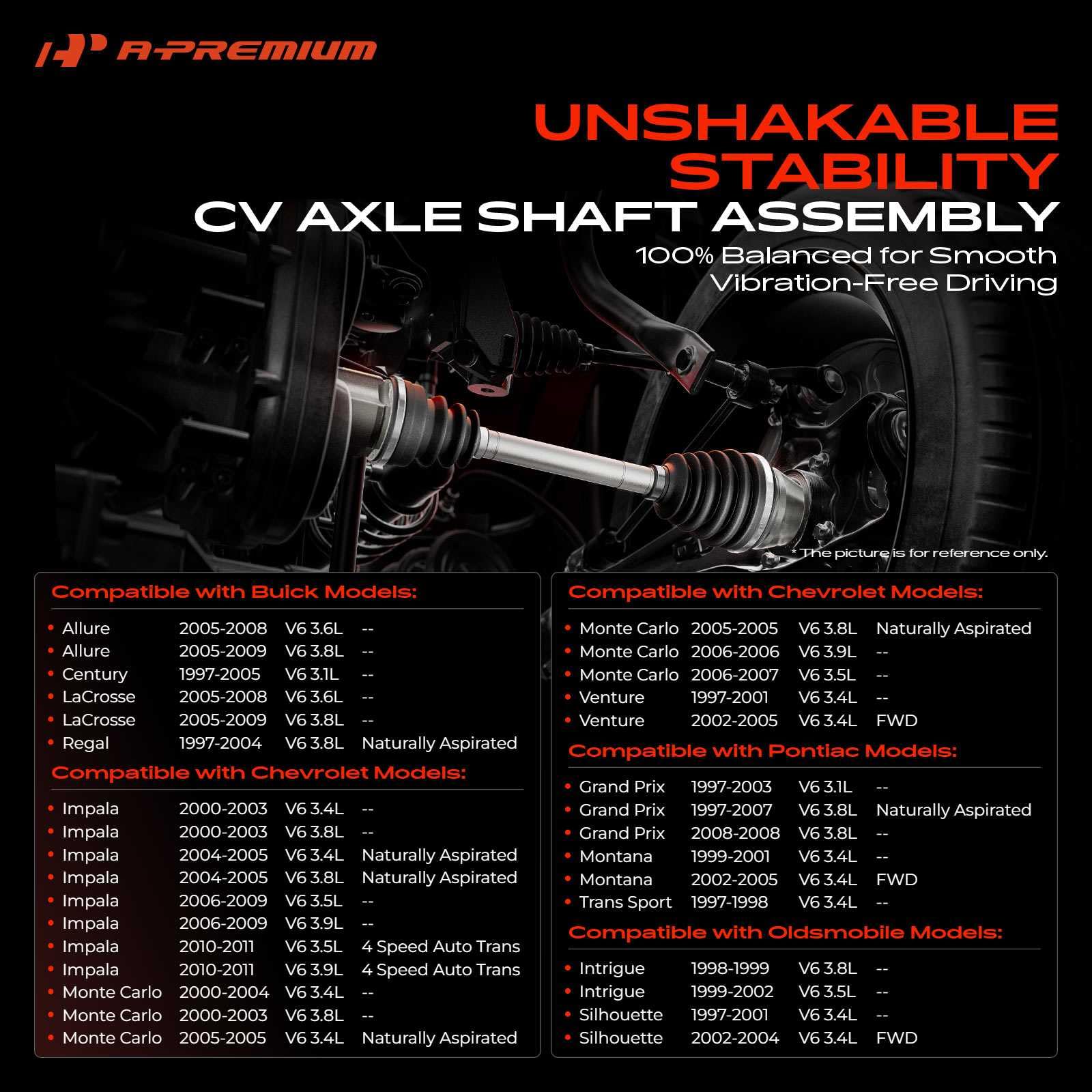 A-Premium front-right CV axle close-up shows sturdy spline and boot for durability