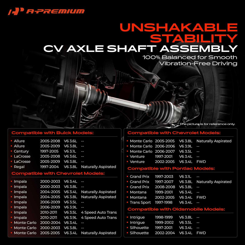 A-Premium front-right CV axle close-up shows sturdy spline and boot for durability