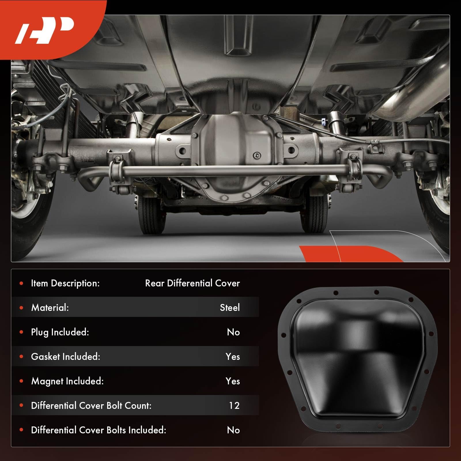 A-Premium 12-bolt-hole rear diff cover ensures secure installation.