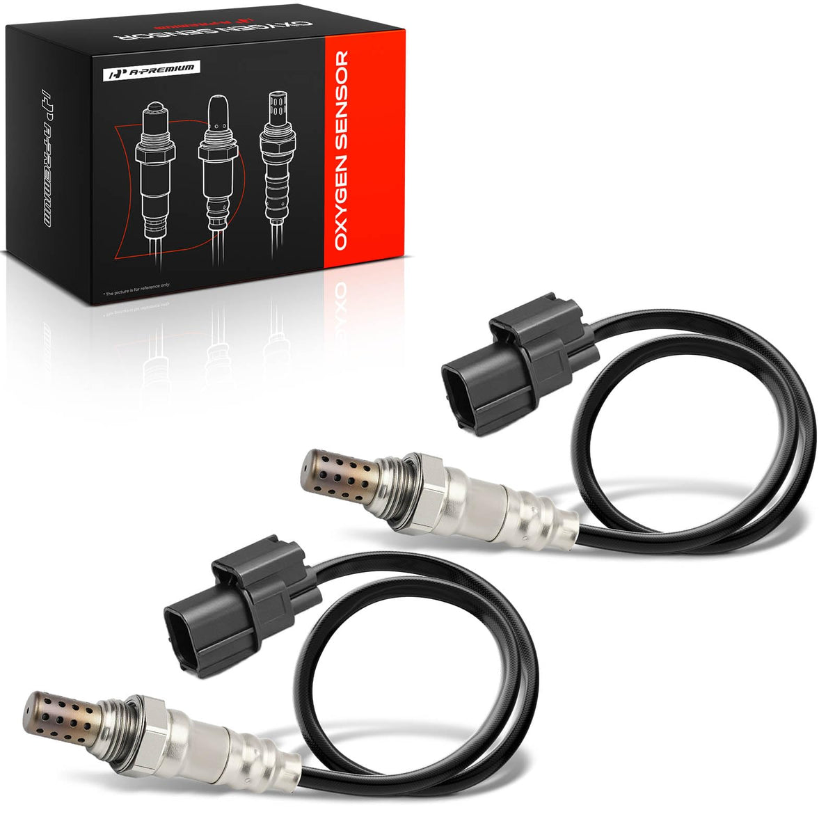 A-Premium downstream O2 sensor pair closeup for precise engine monitoring.