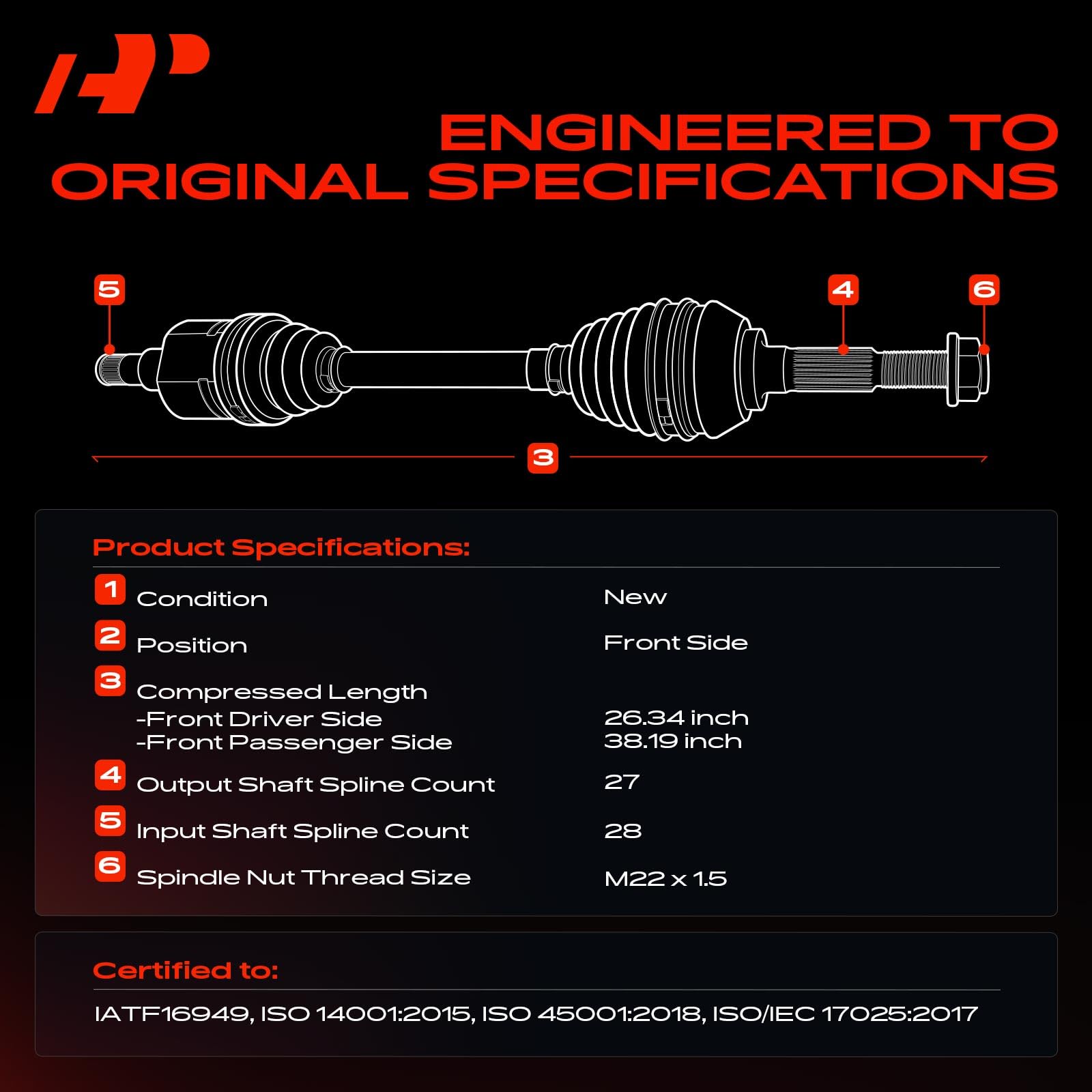 A-Premium driver-side CV axle details with ABS ring for braking compatibility