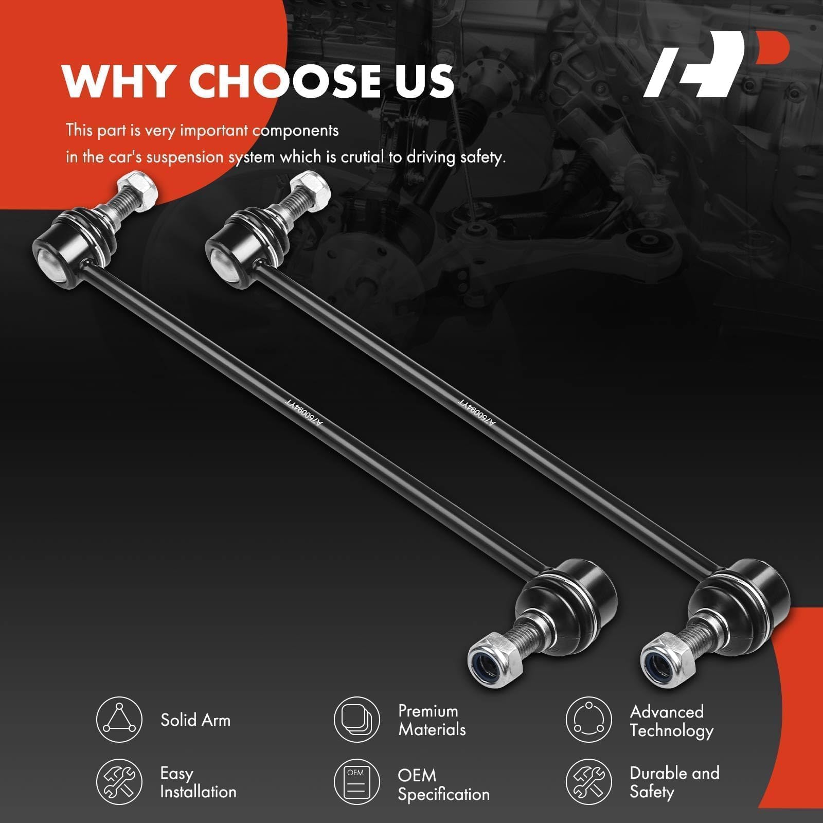 A-Premium end-link in packaging shows complete fitment readiness.