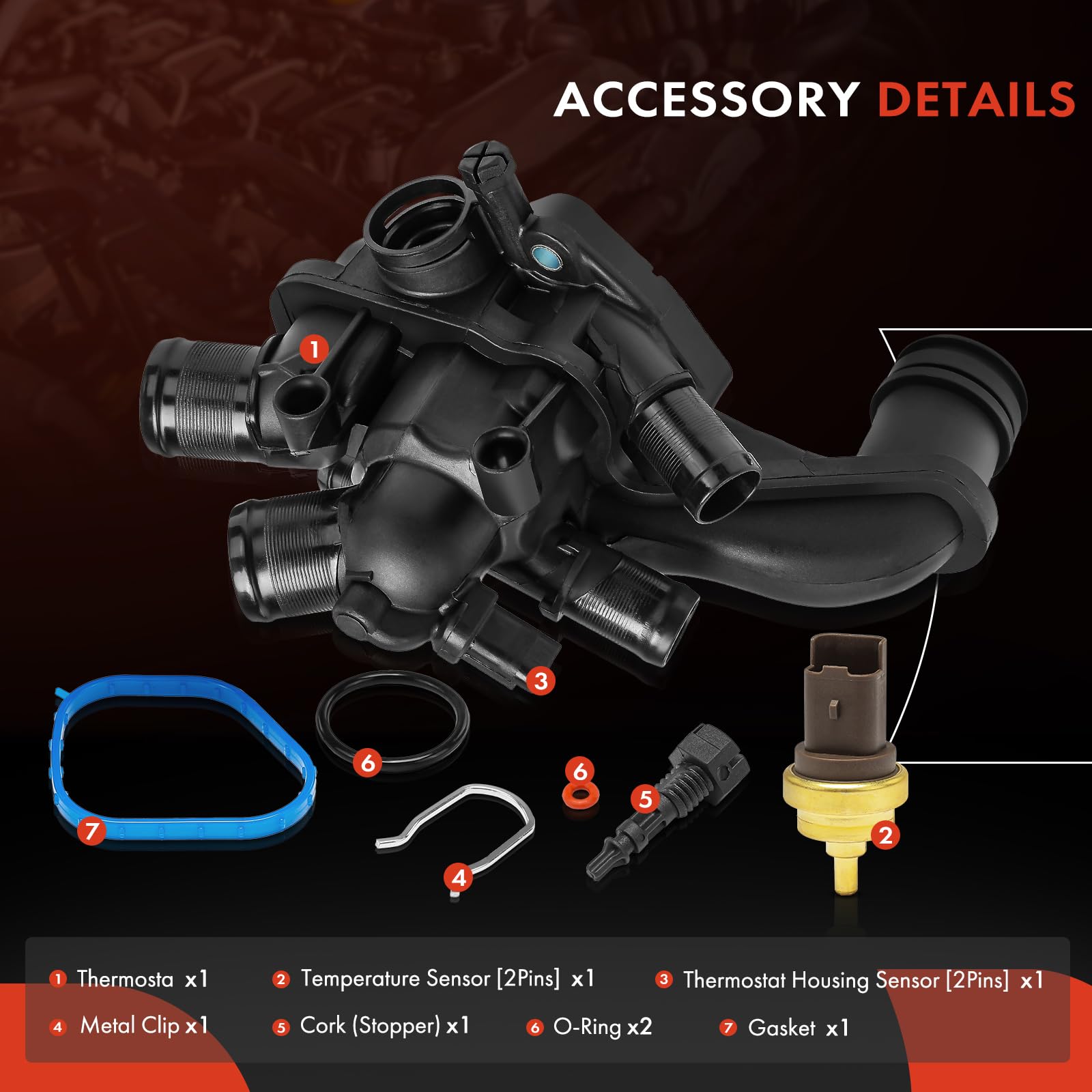 A-Premium thermostat housing for Mini Cooper back view with connection points.