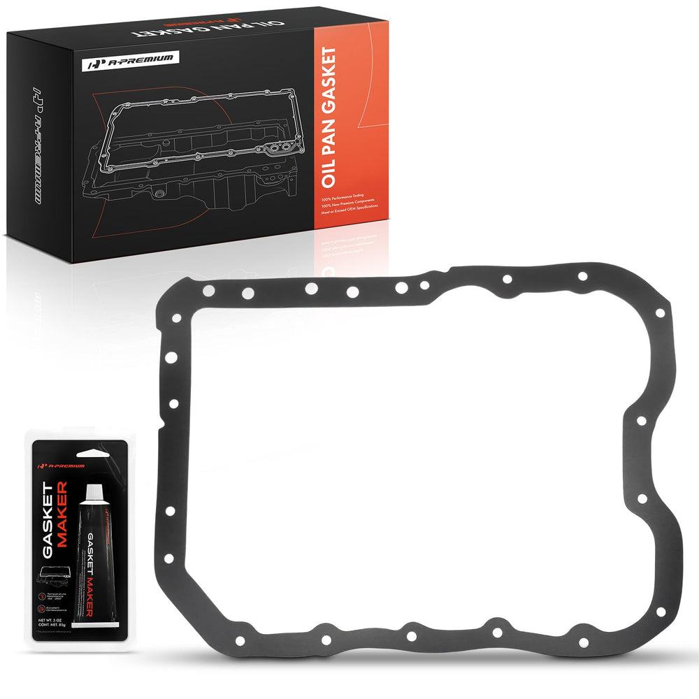 A-Premium engine oil pan gasket set closeup shows precise sealing surfaces for reliable performance.