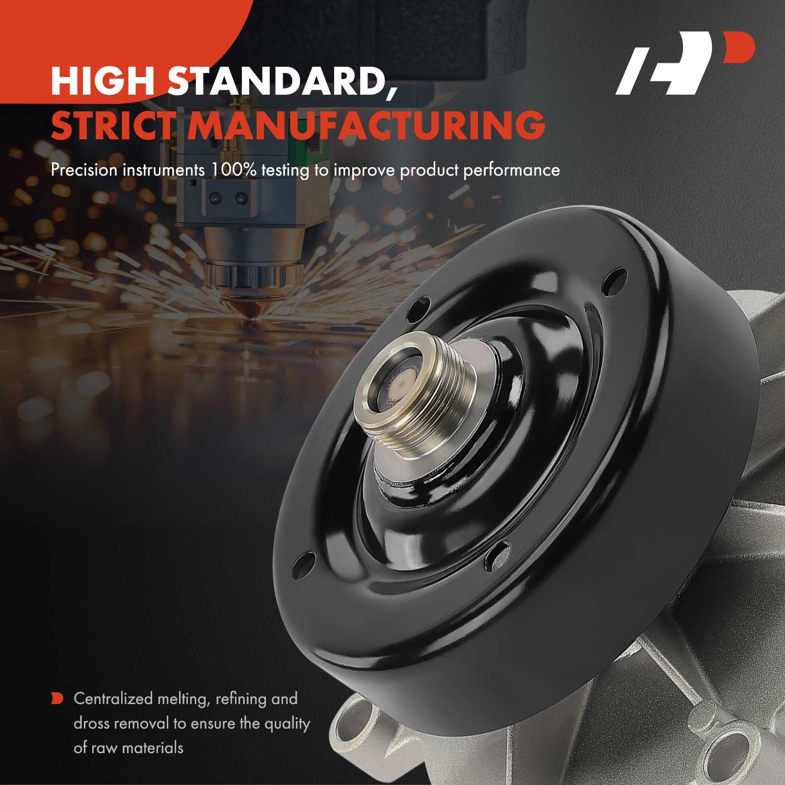 A-Premium engine water pump 6-impeller design enhances coolant flow for efficient engine cooling.