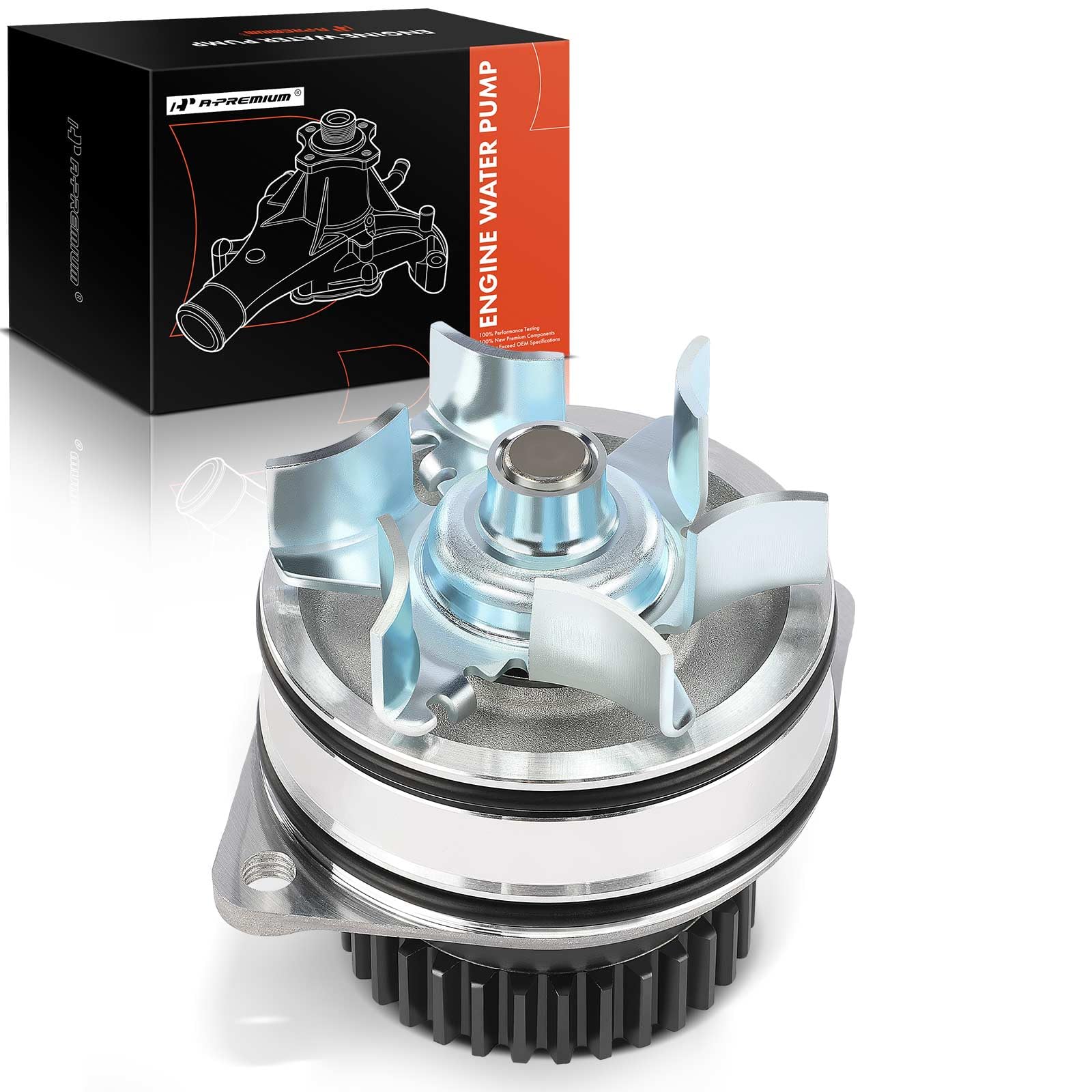 A-Premium water pump body with durable aluminum housing for engine cooling.