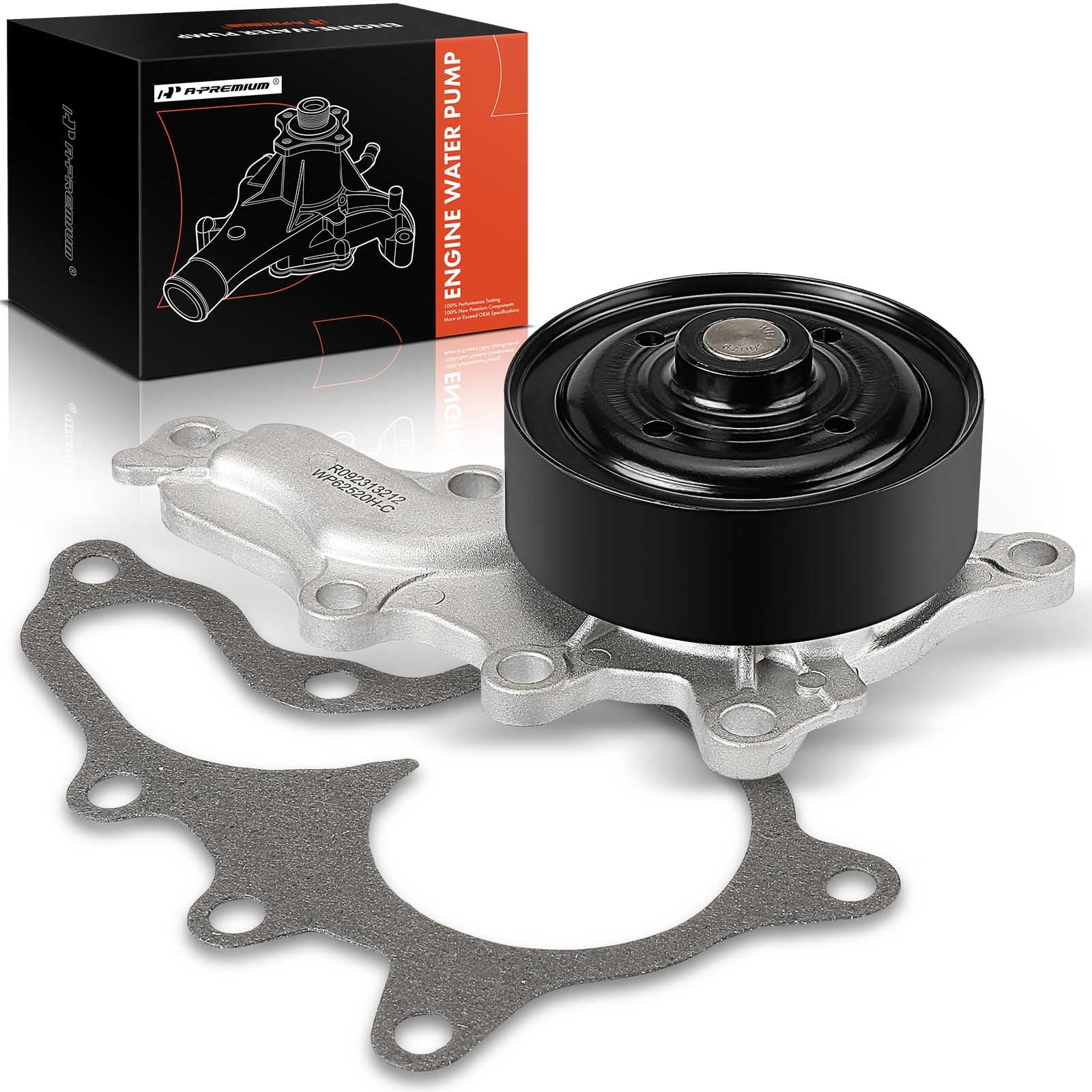 A-Premium engine water pump front view with durable aluminum housing for reliability
