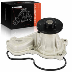 A-Premium engine water pump front view shows aluminum housing and durable seal.