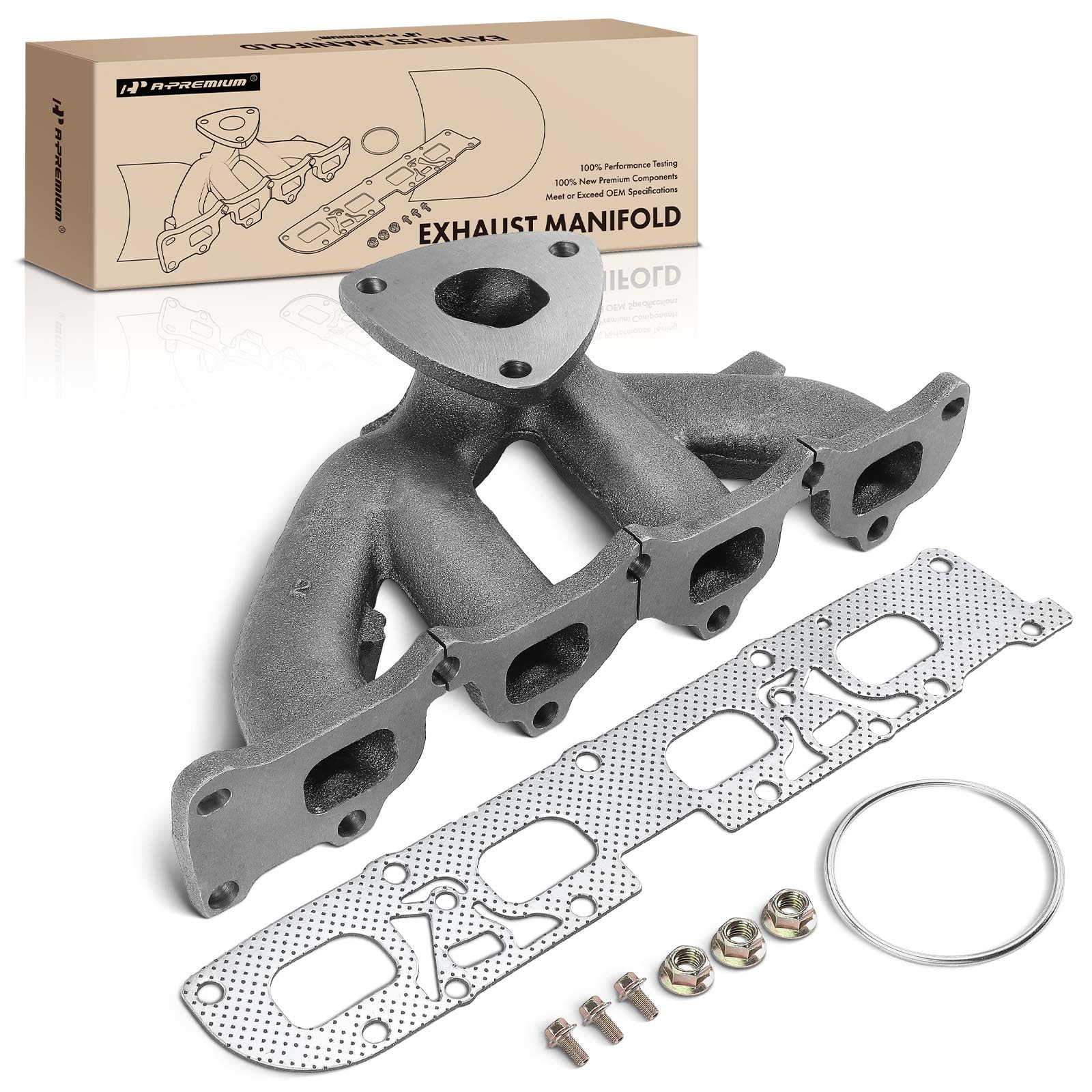 A-Premium exhaust manifold L4 2.4L installed in engine bay for improved exhaust flow