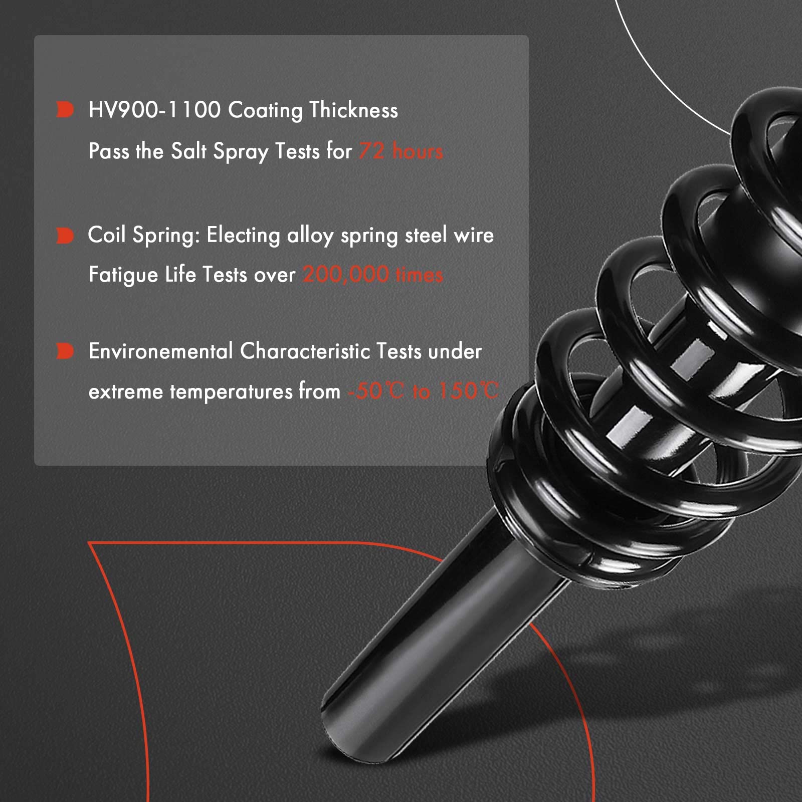 Front struts with 24.45 inch extended length ensure proper alignment