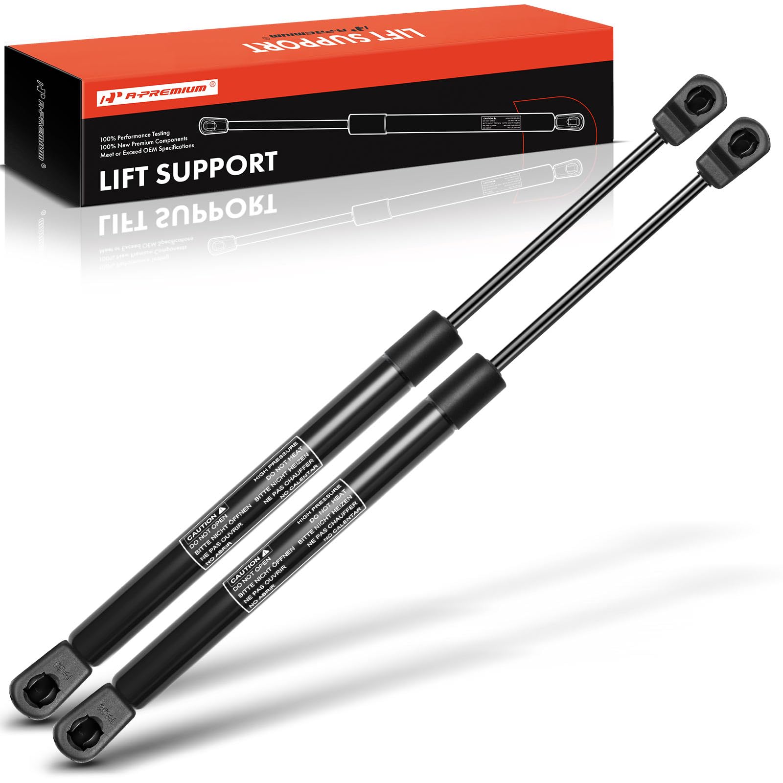 A-Premium front hood lift support left shown, enabling smooth hood operation