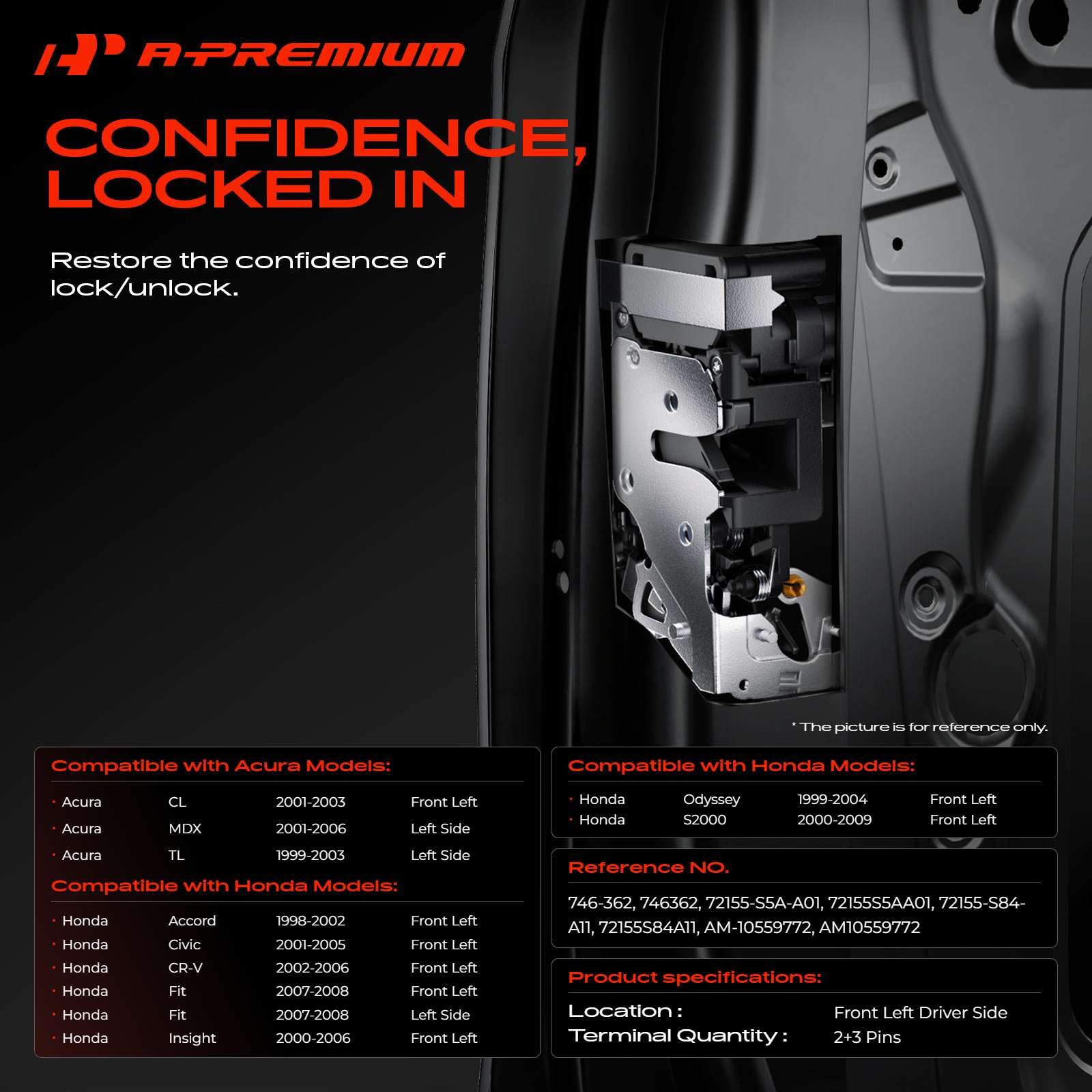 A-Premium front left door lock actuator for Honda Civic smooth operation