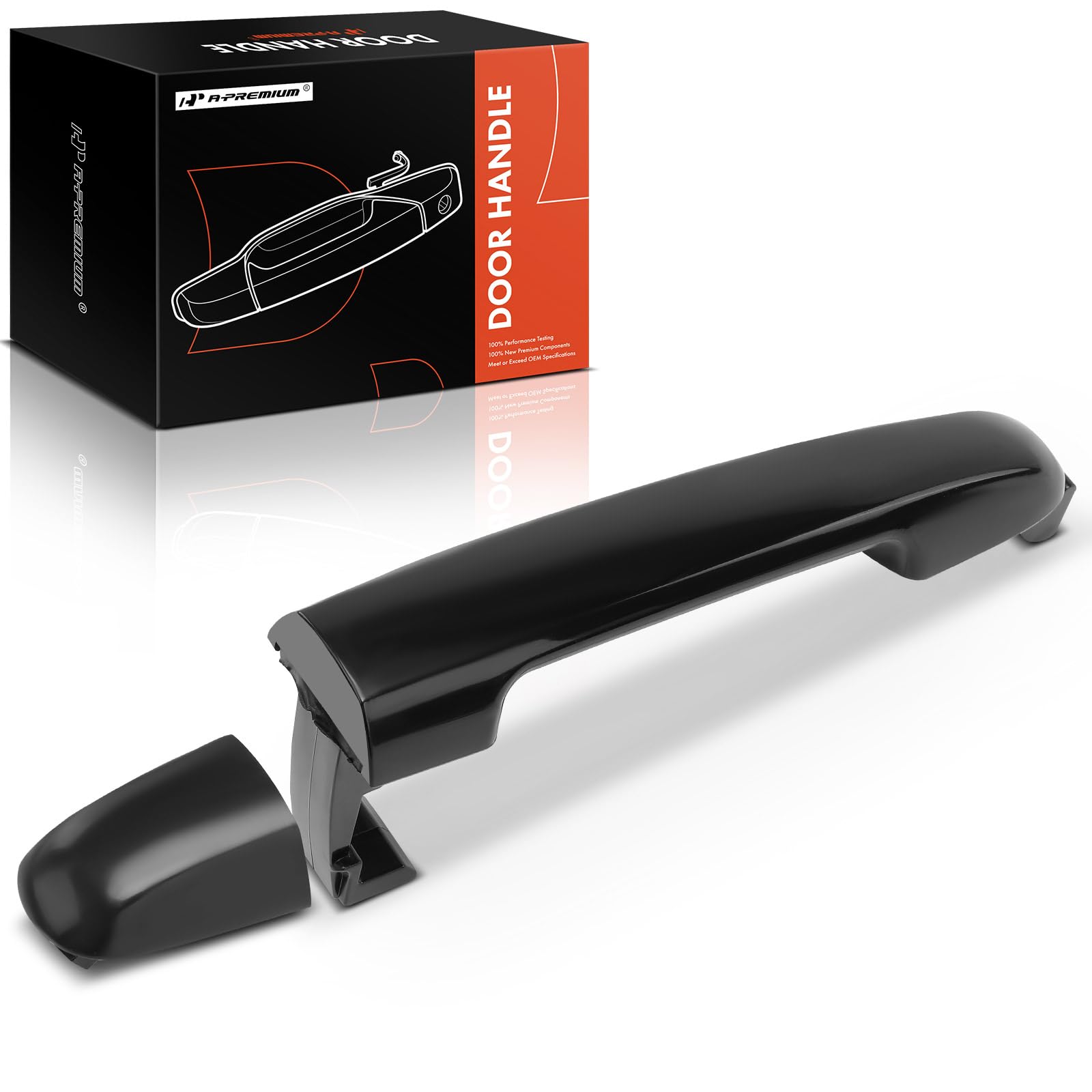 A-Premium front passenger exterior door handle in primed black, paint-ready.
