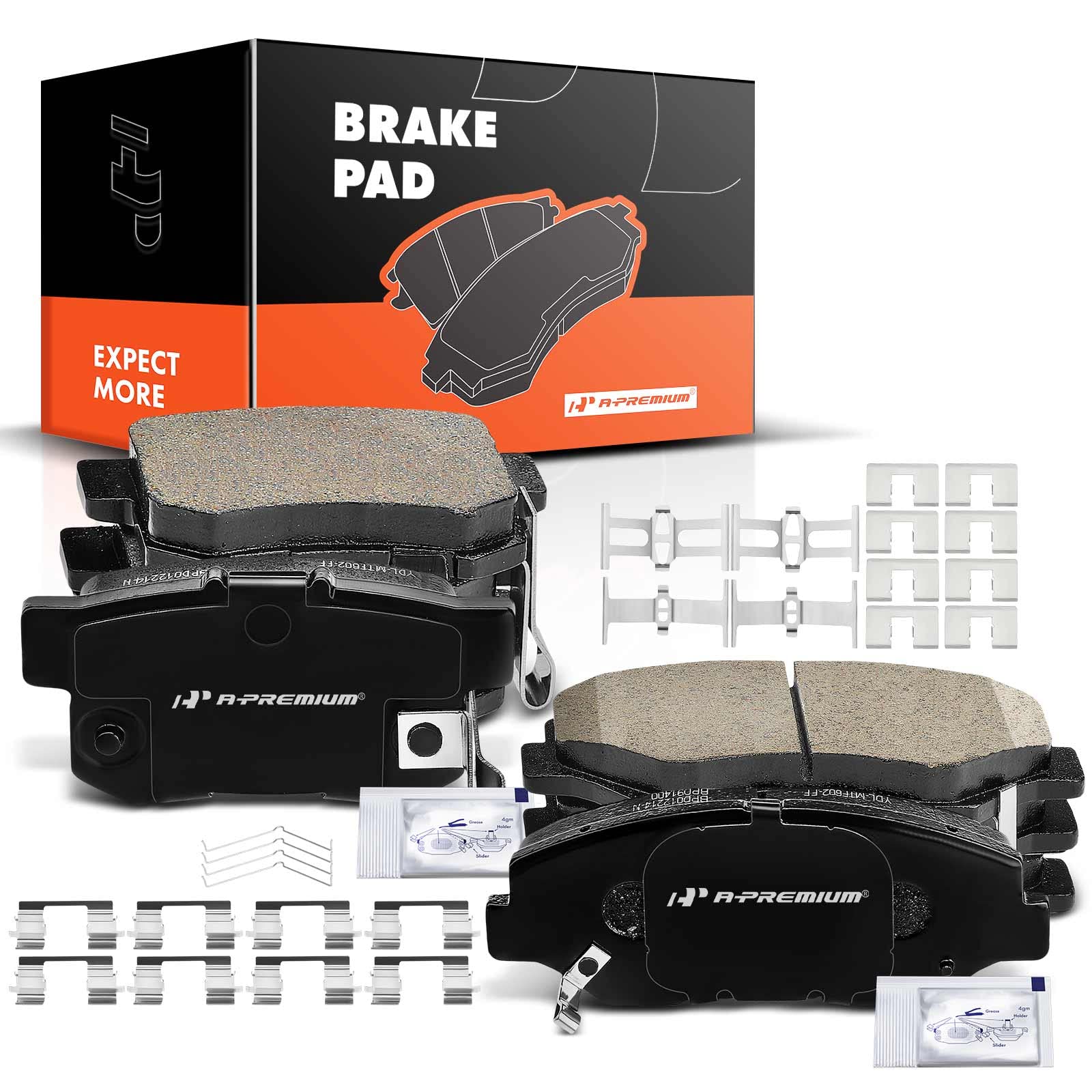 A-Premium front and rear ceramic brake pads kit for Honda/Acura with low dust and quiet operation