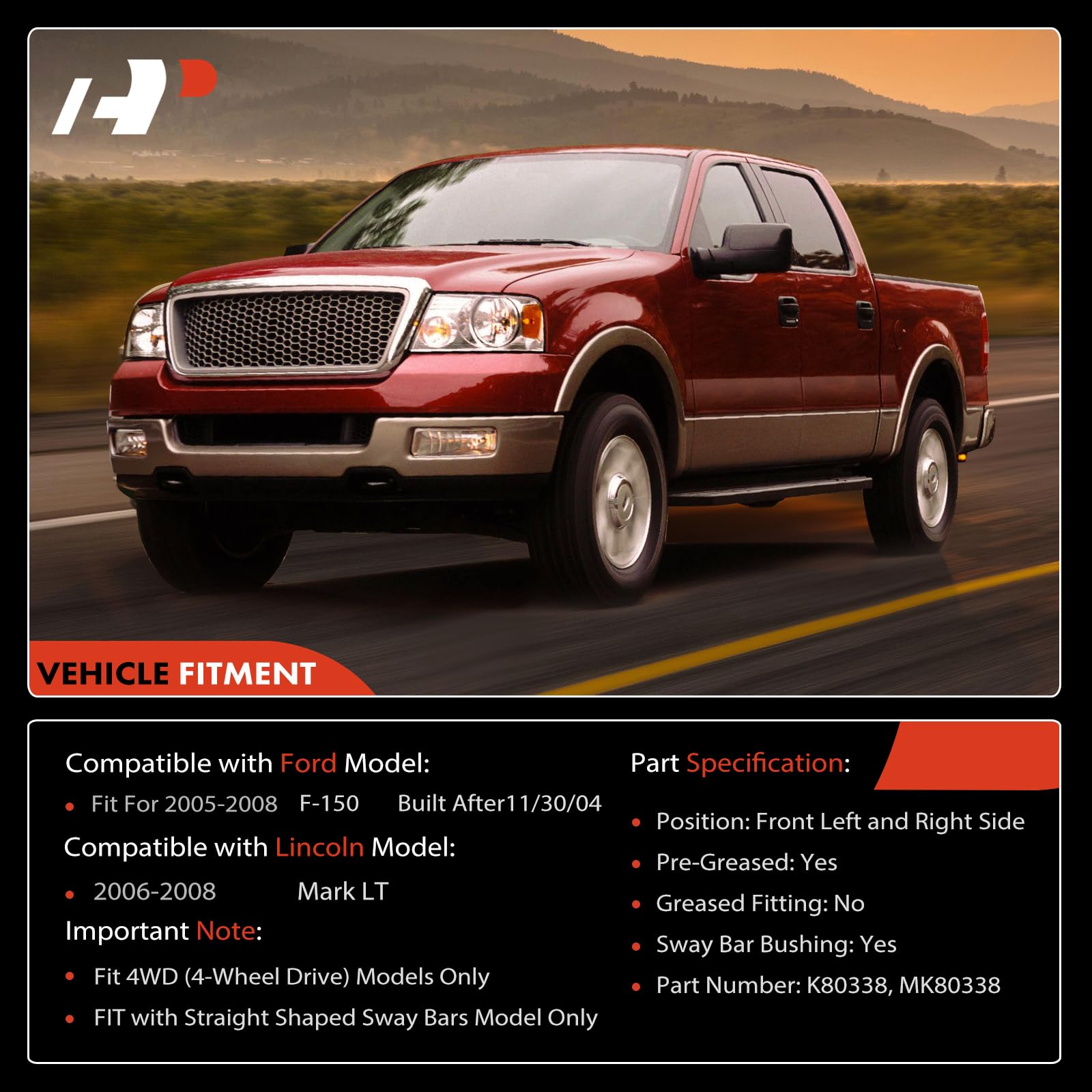 A-Premium front right stabilizer bar link improves ride control on 4WD trucks.