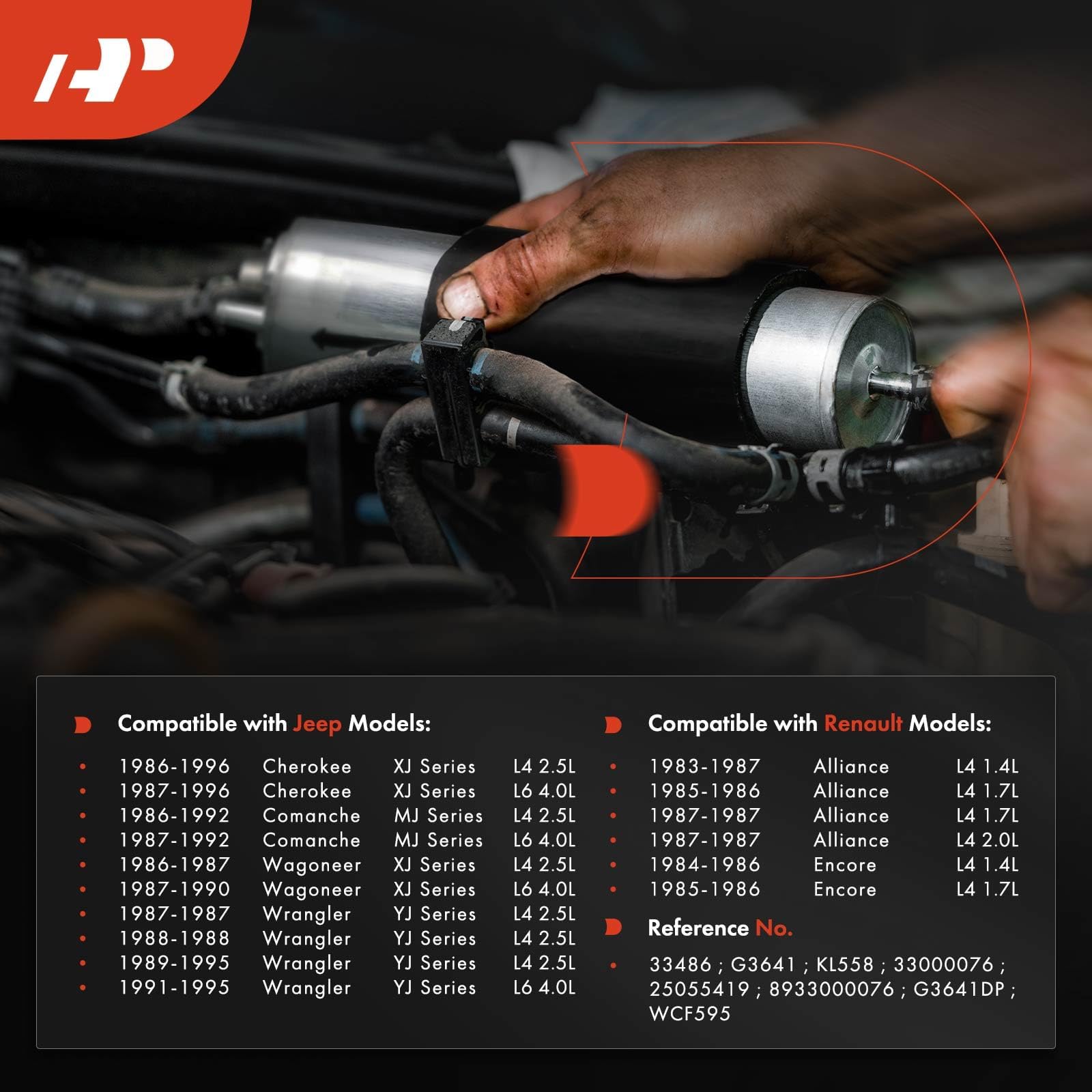 A-Premium fuel filter for Jeep Wrangler 2.5L product shot improves fuel flow and intake cleanliness.