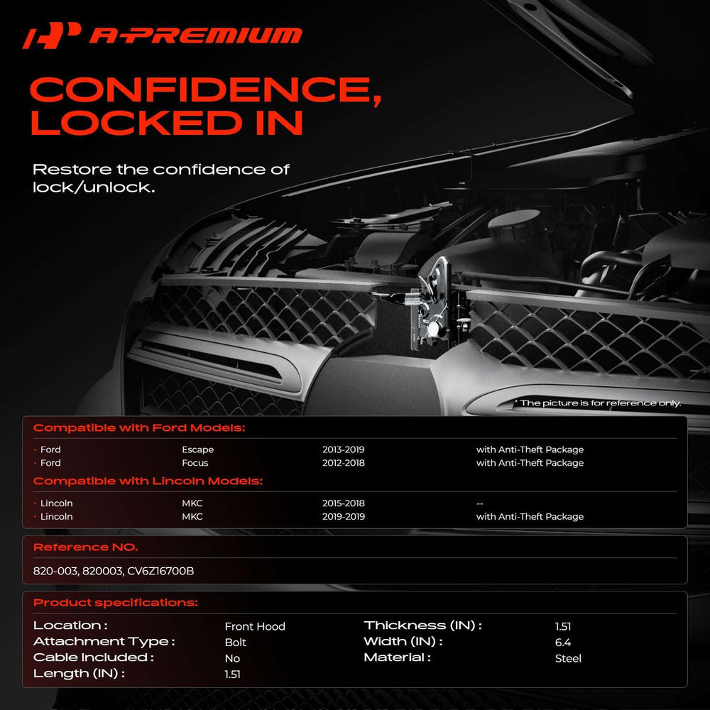A-Premium hood latch lock installed on Ford Focus 2012-2018 for secure fit.